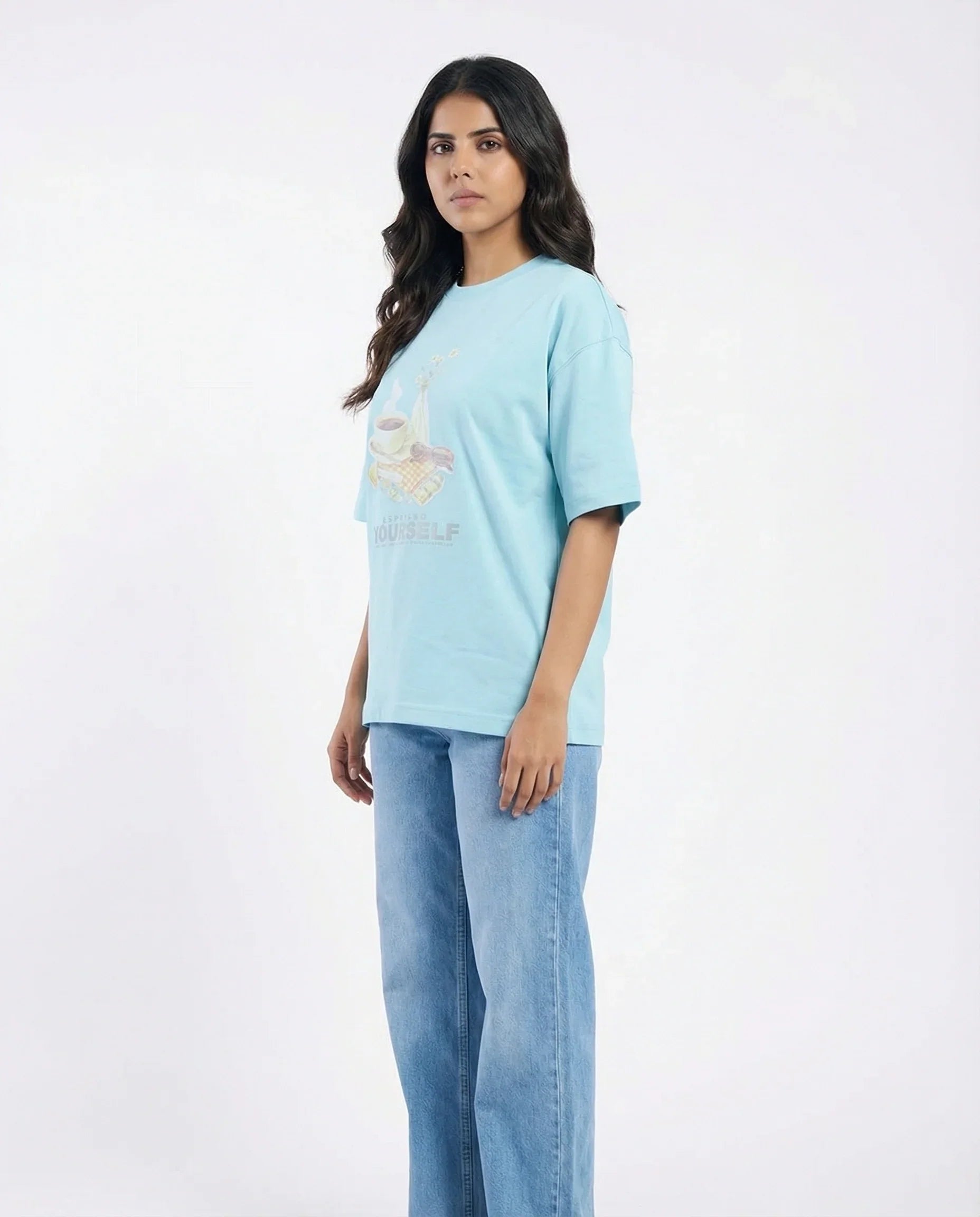 Drop Shoulder Graphic Tee - Espresso - White