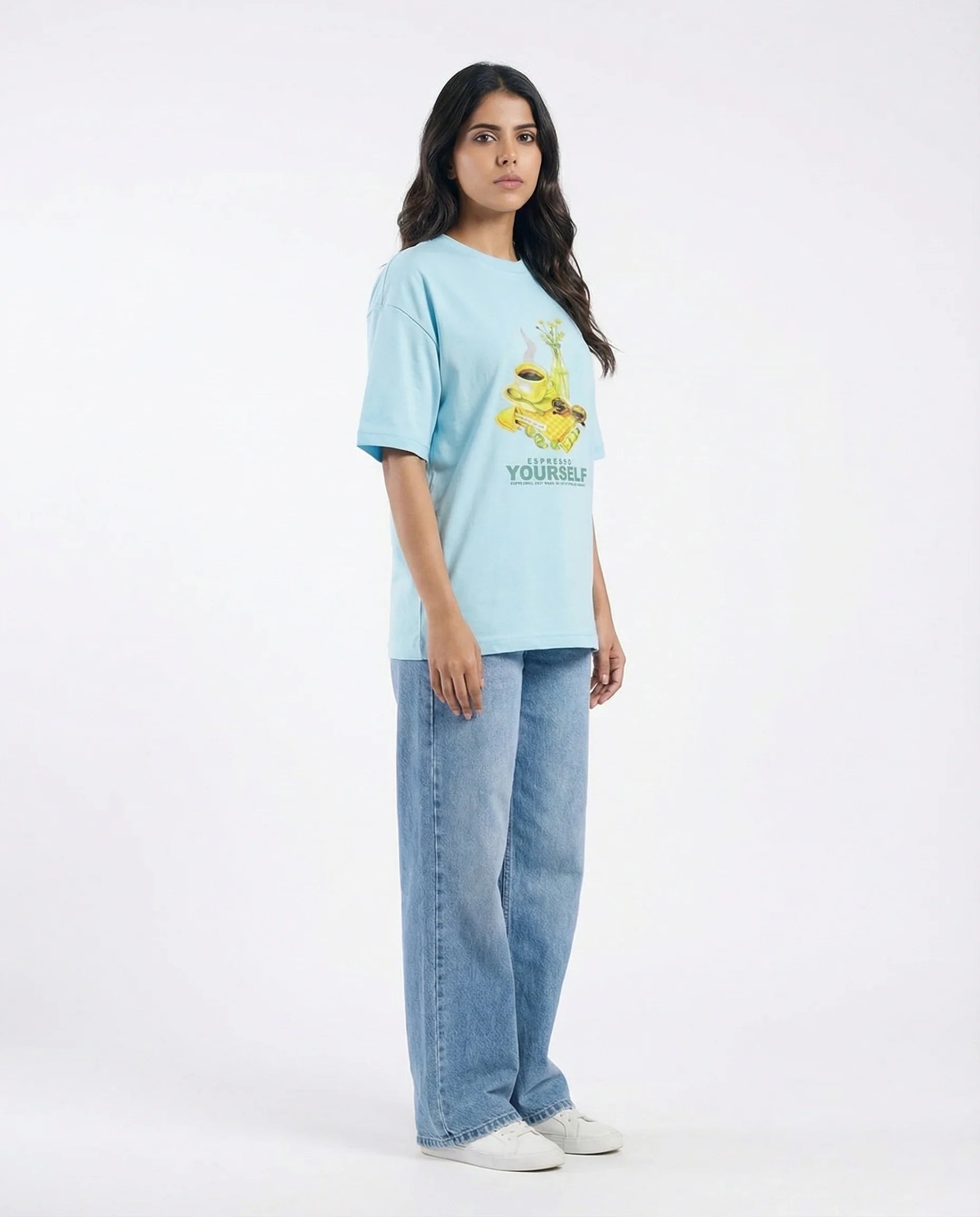 Drop Shoulder Graphic Tee - Espresso - Yellow