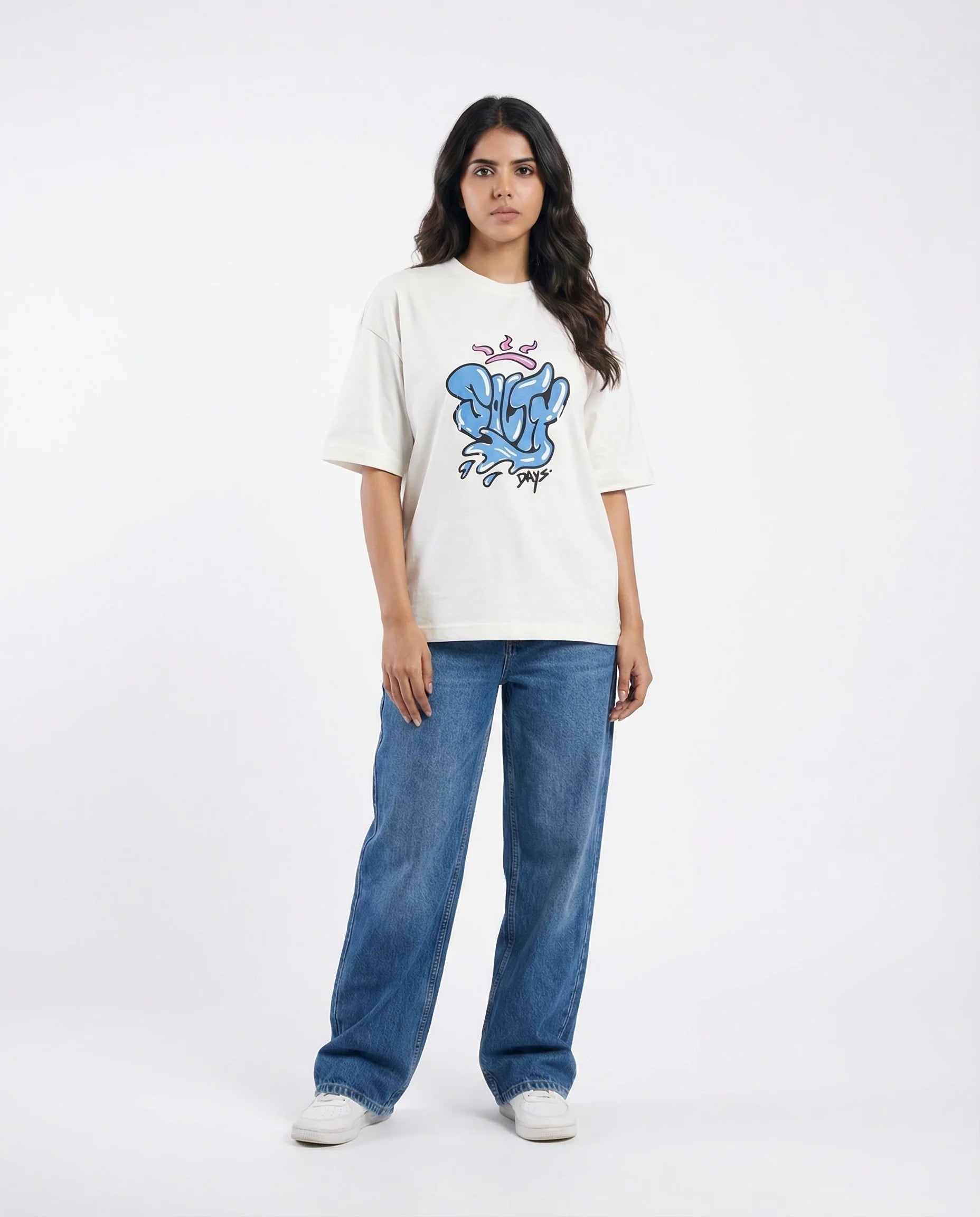 Drop Shoulder Graphic Tee - Salty Days - Blue