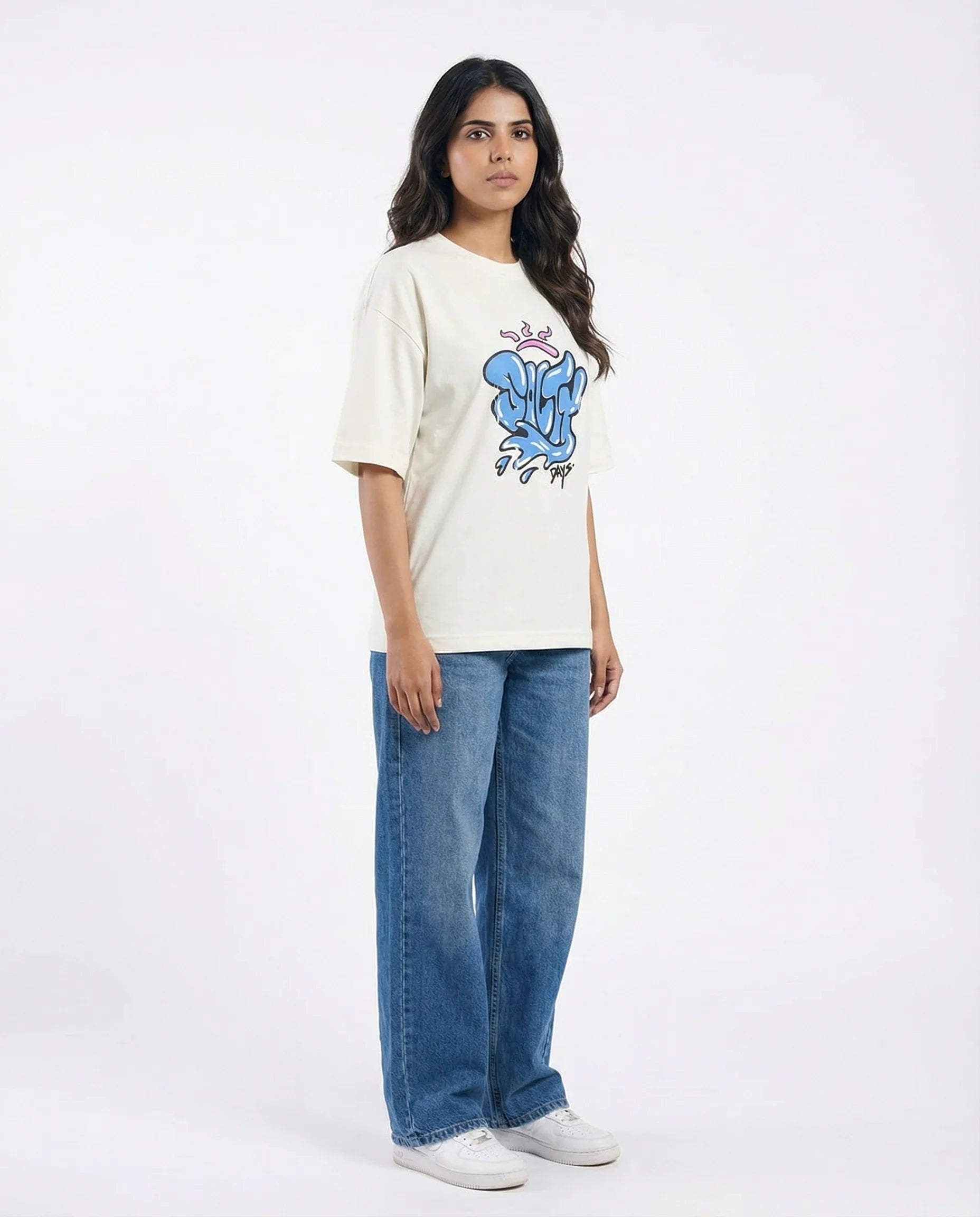Drop Shoulder Graphic Tee - Salty Days - Blue