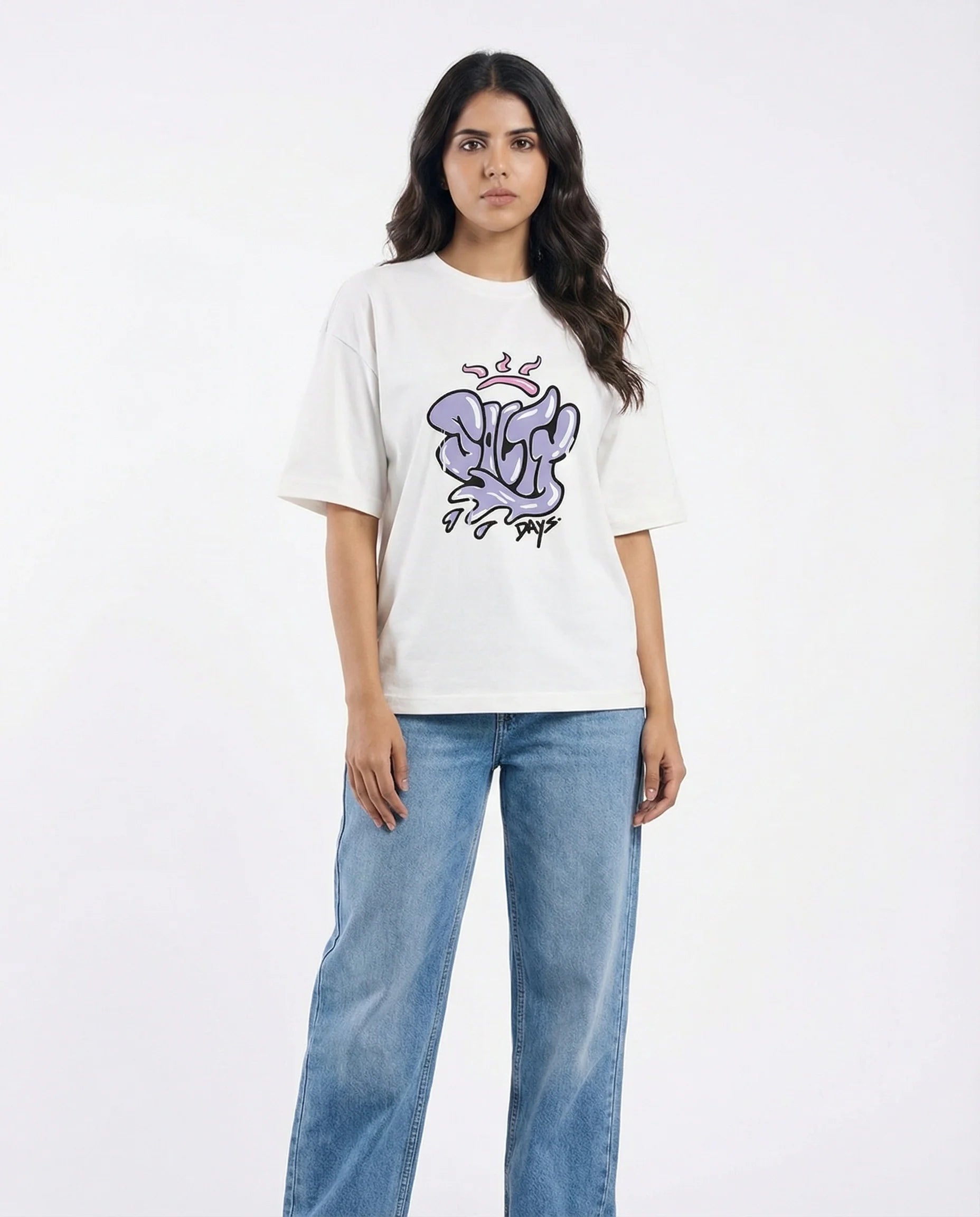 Drop Shoulder Graphic Tee - Salty Days - Purple