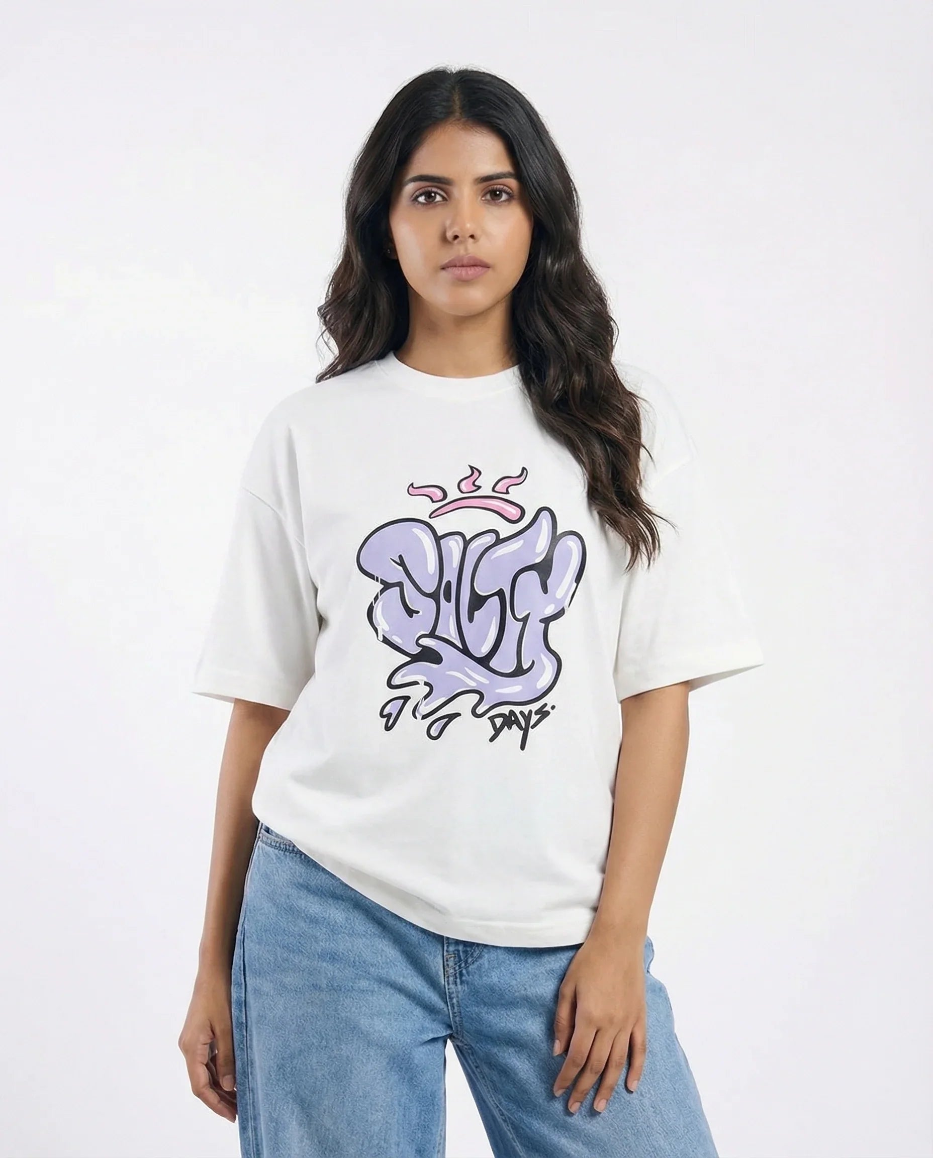 Drop Shoulder Graphic Tee - Salty Days - Purple