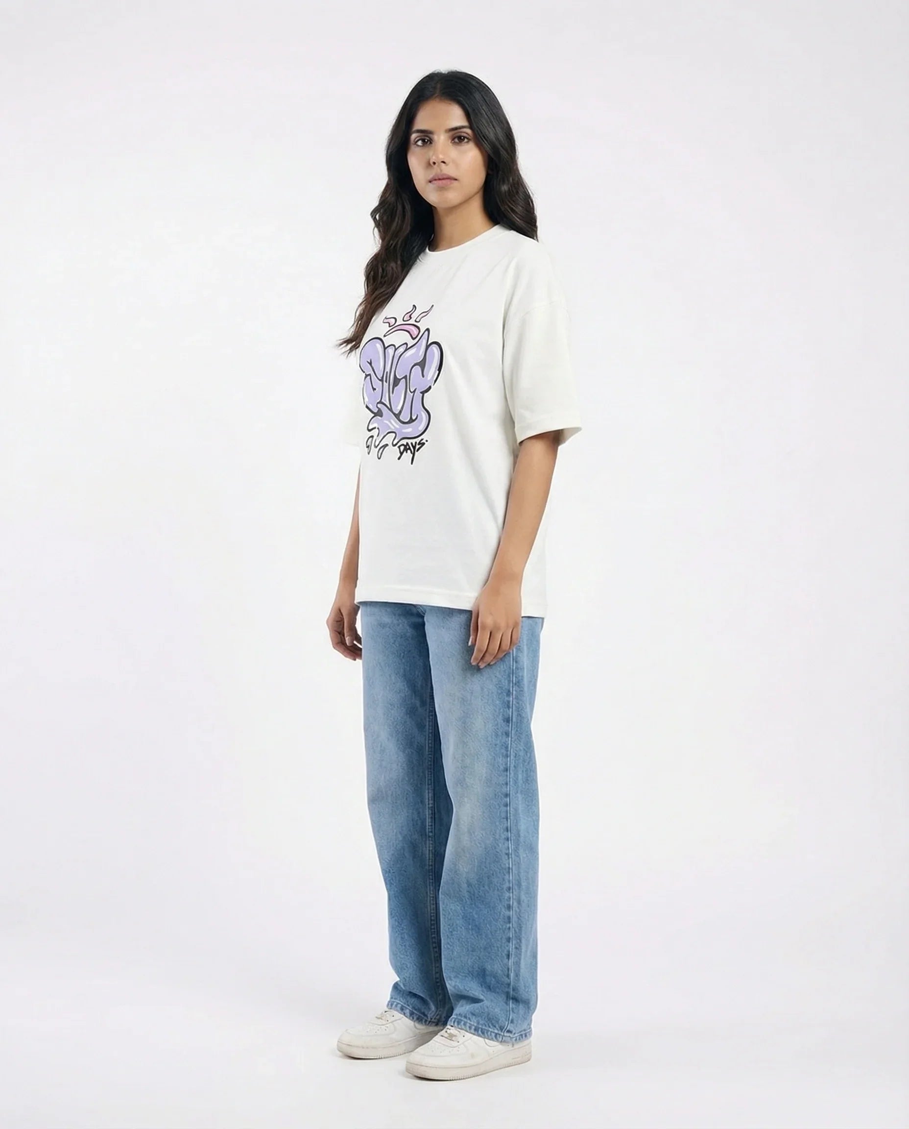 Drop Shoulder Graphic Tee - Salty Days - Purple