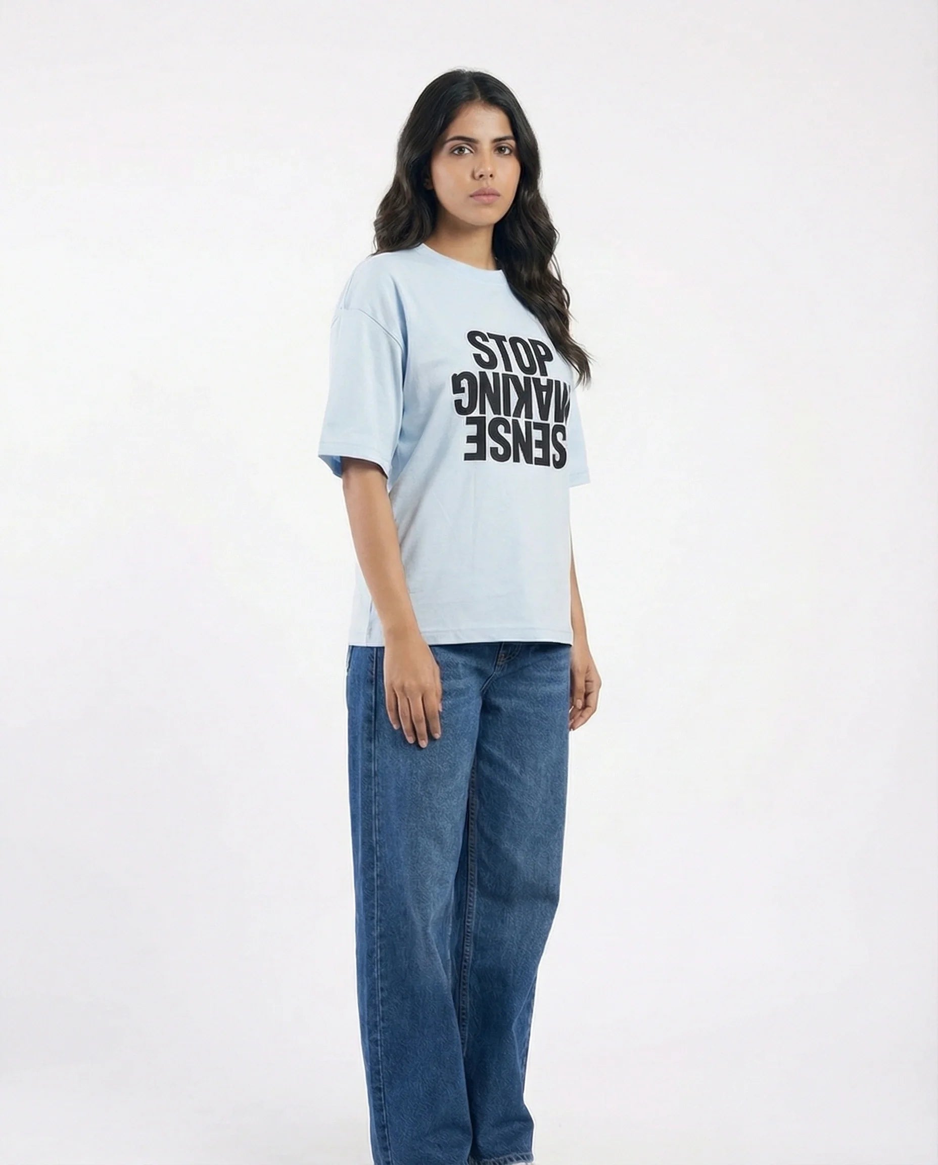Drop Shoulder Graphic Tee - Stop Making Sense Blue