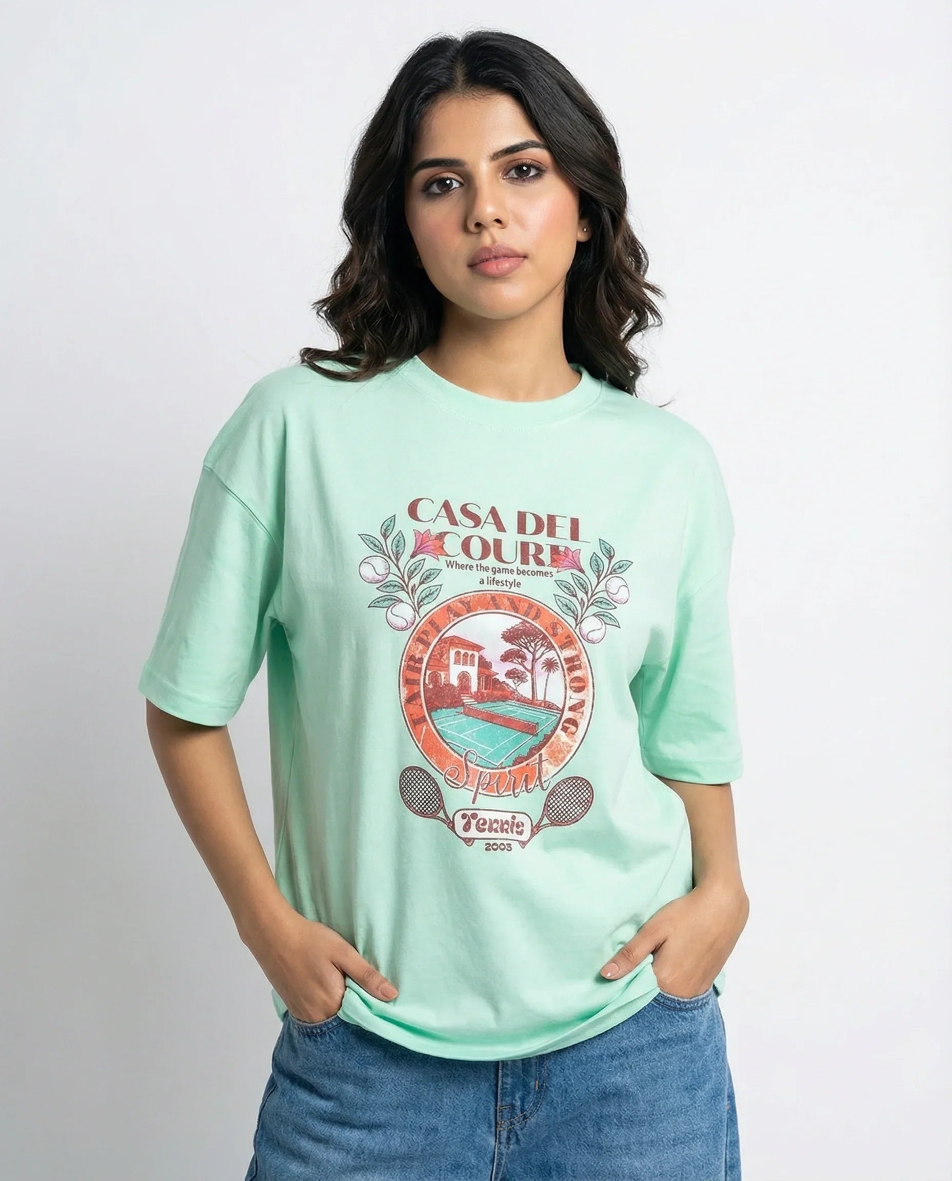Drop Shoulder Graphic Tee - Tennis Spirit