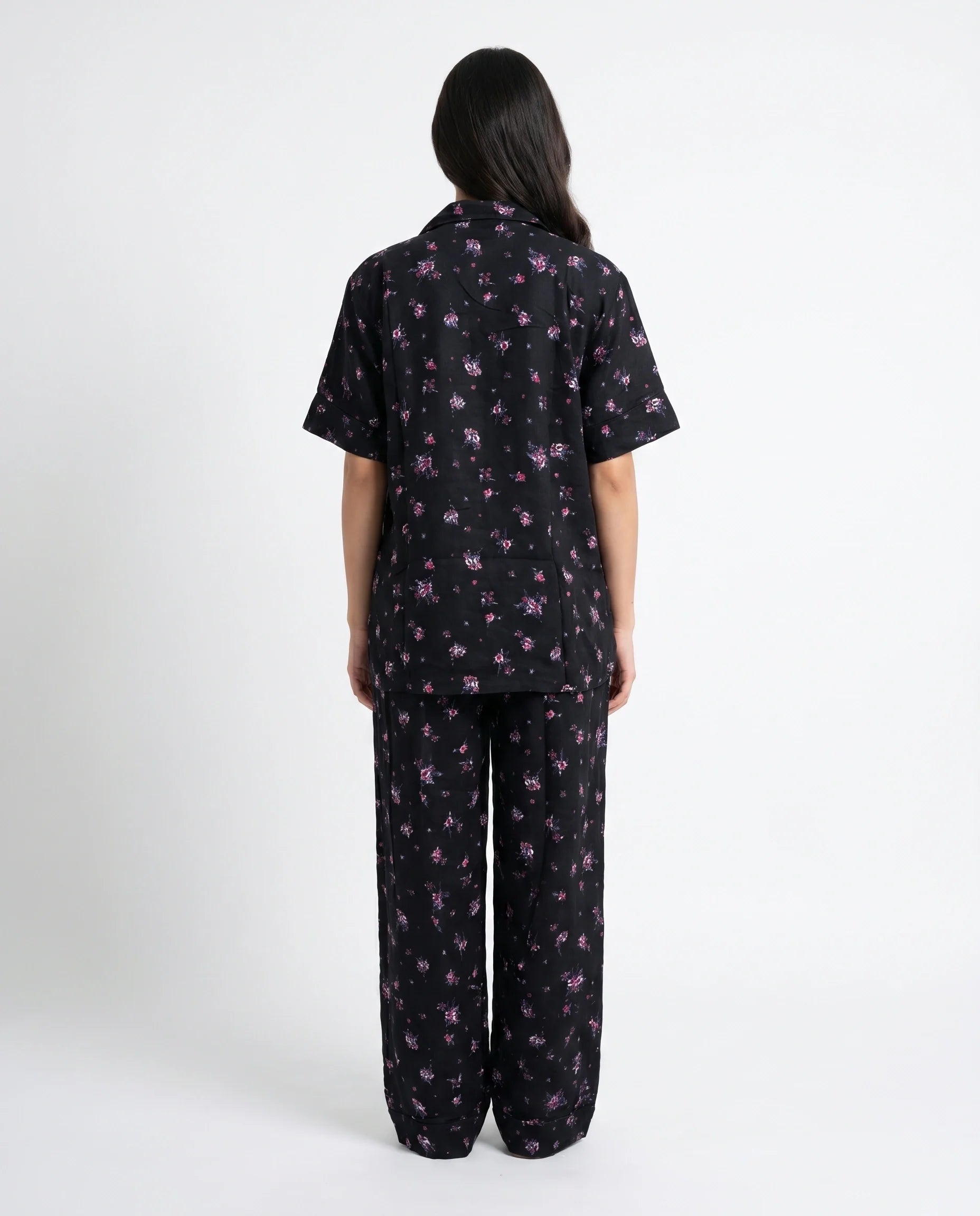 Linen Pajama Suit - Black Rose