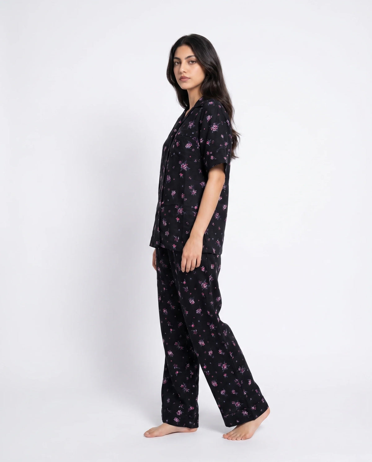 Linen Pajama Suit - Black Rose