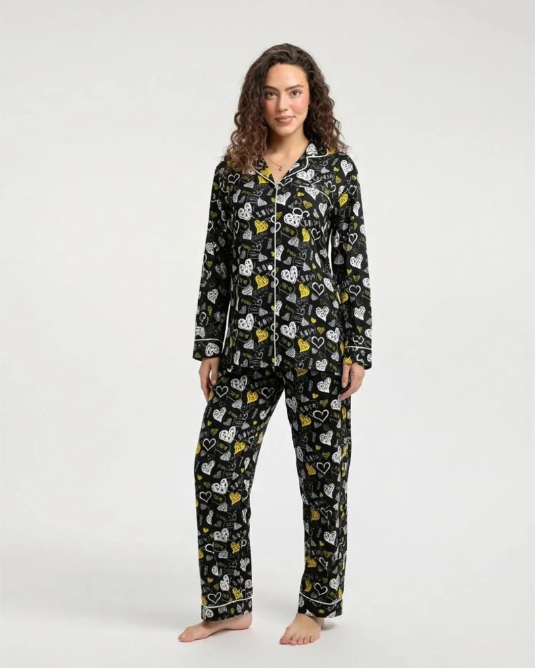 Linen Pajama Suit - Heart Bloom