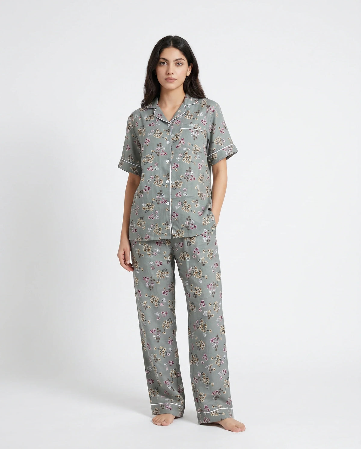 Linen Pajama Suit - Misty Floral