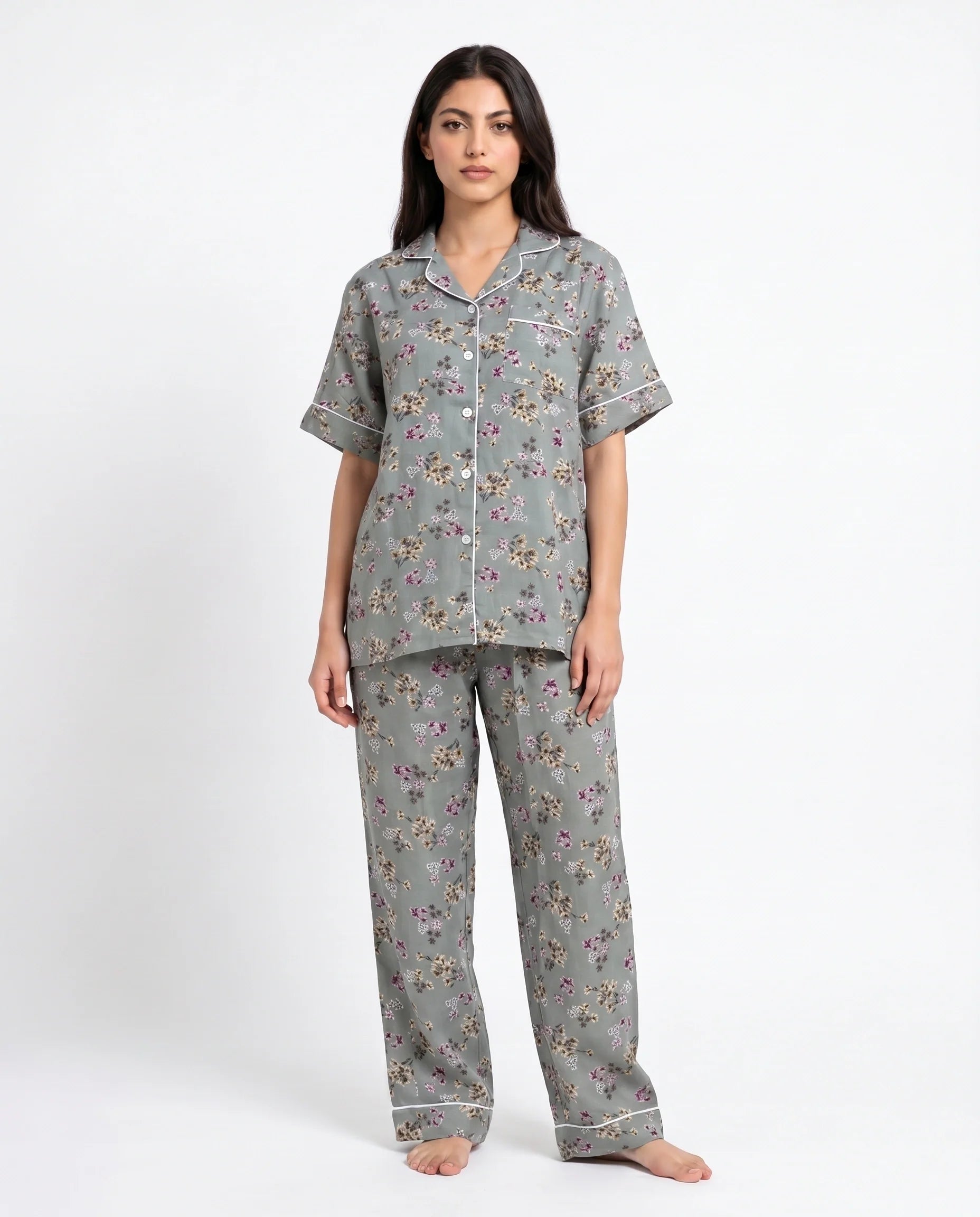 Linen Pajama Suit - Misty Floral