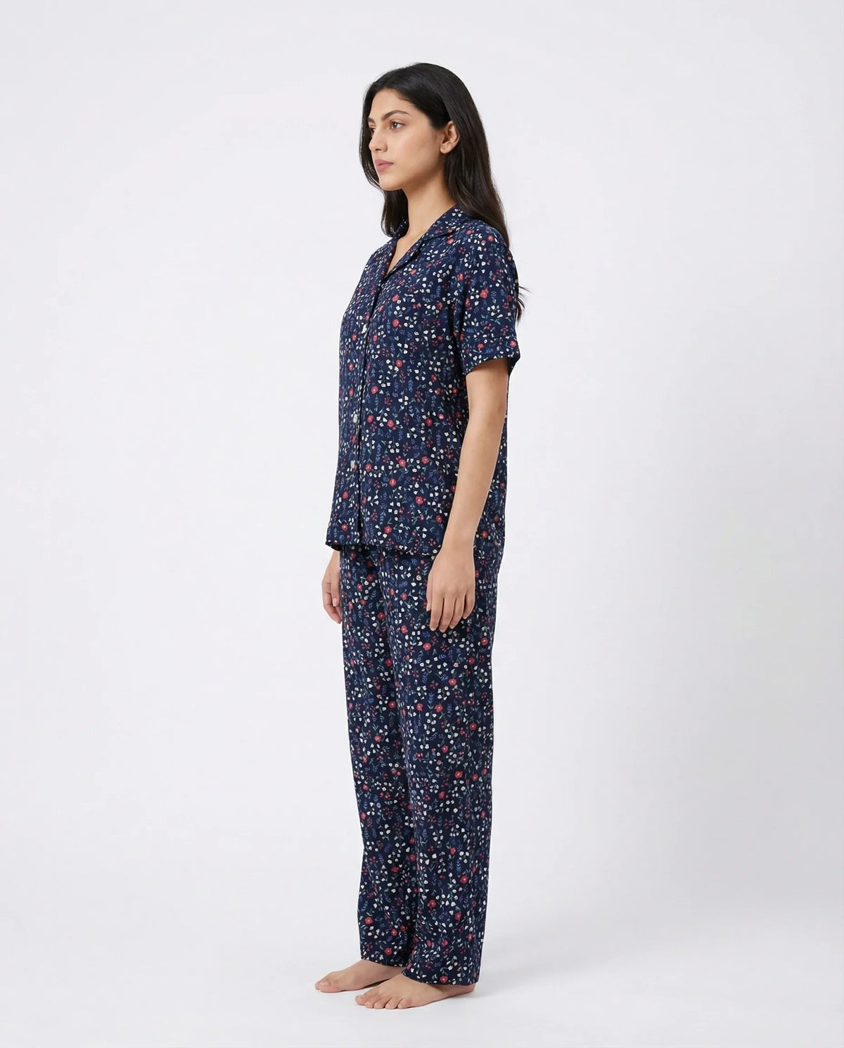 Linen Pajama Suit - Midnight Flora - Blue