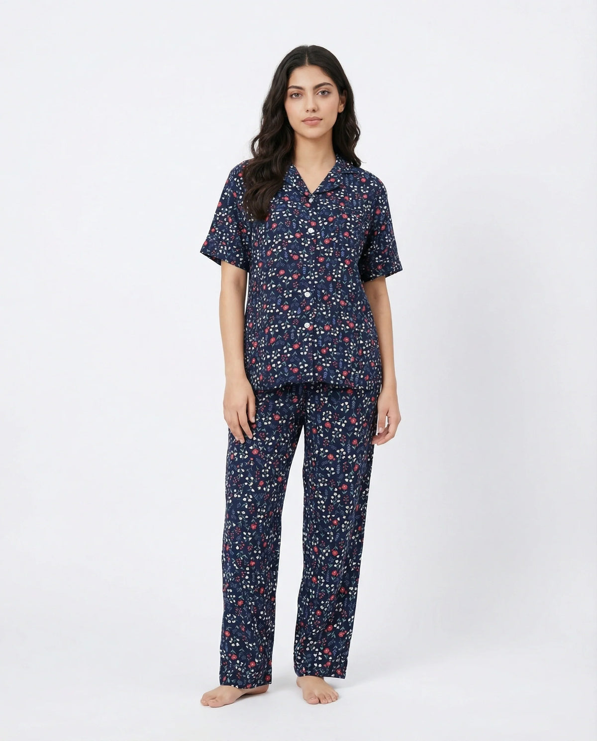 Linen Pajama Suit - Midnight Flora - Blue