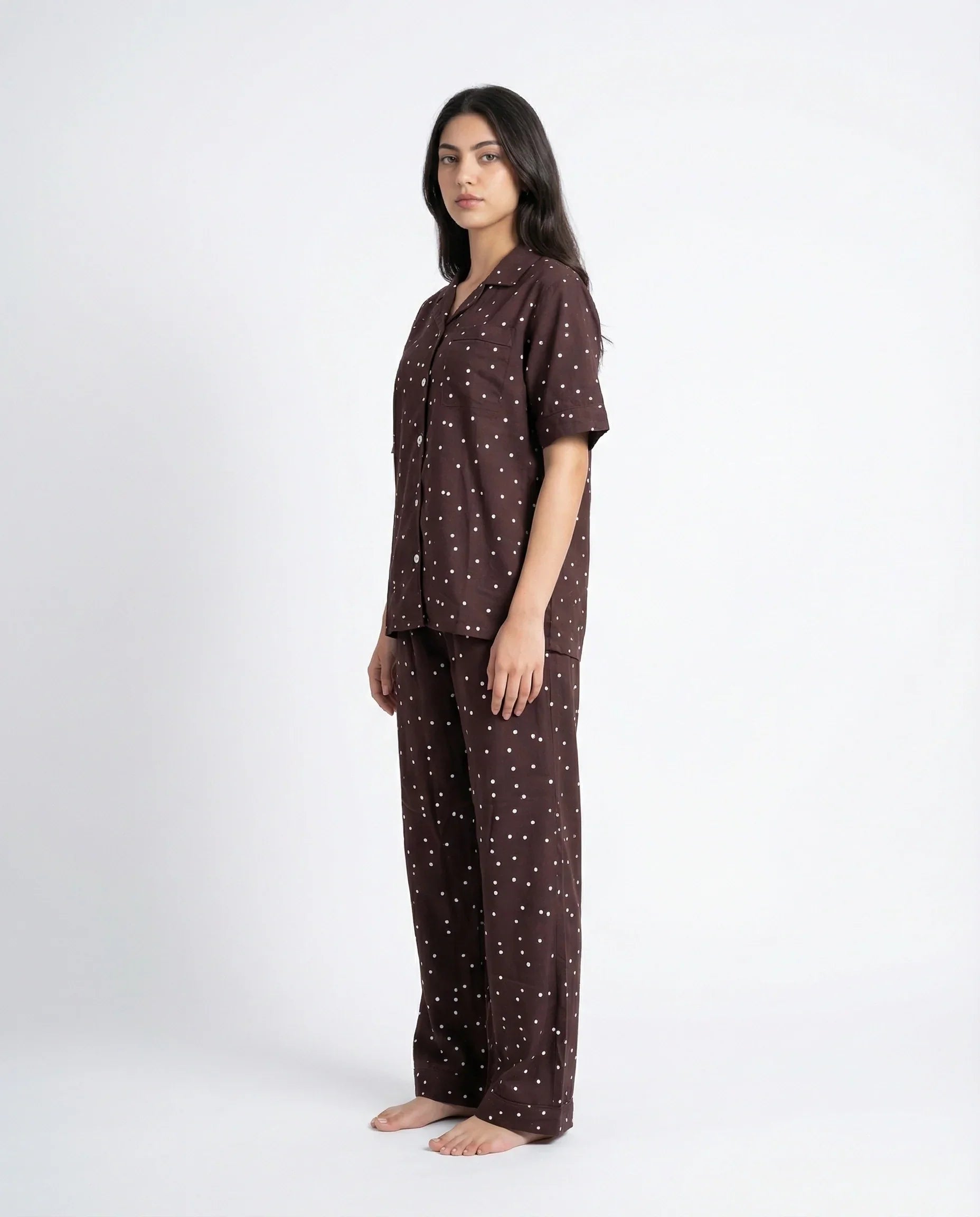 Linen Pajama Suit - Mocha Dot