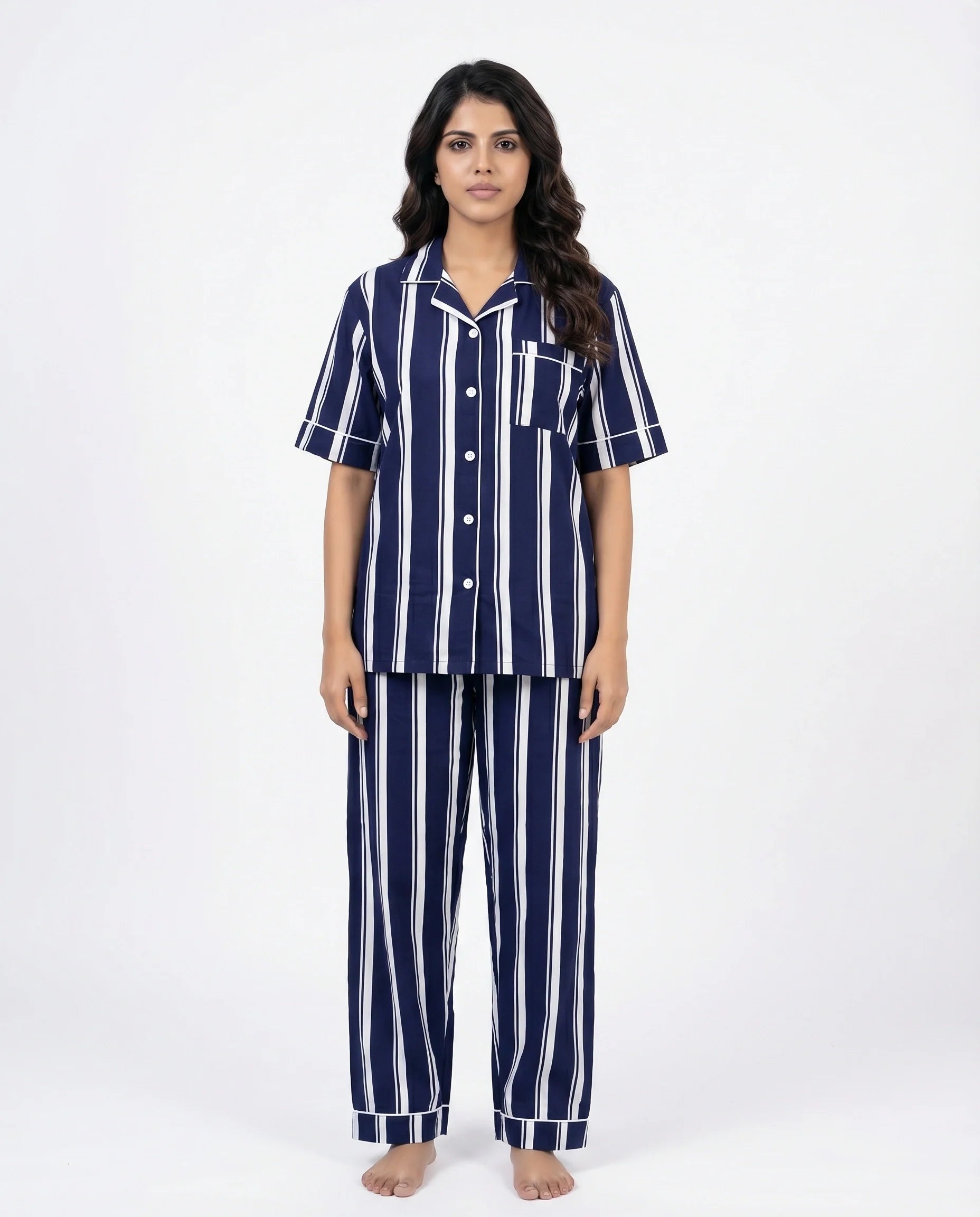 Linen PJ Set - Navy Stripe