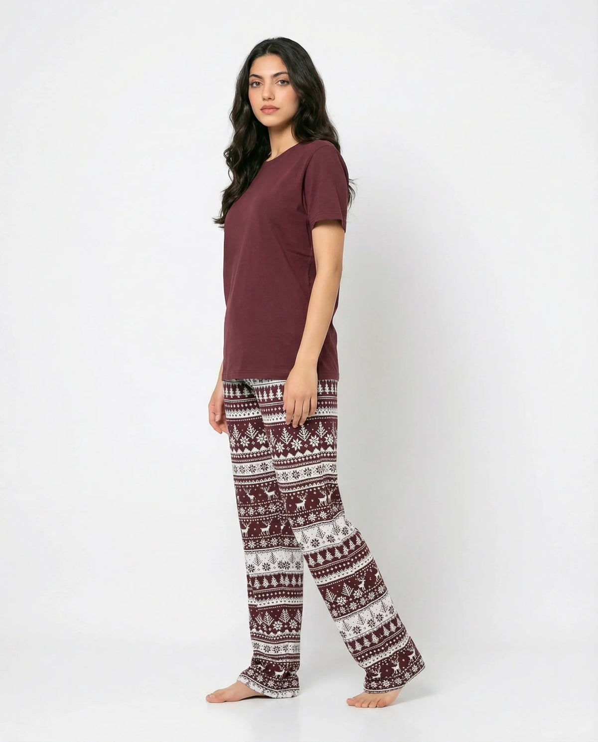 Cotton PJ Set - Nordic - Maroon