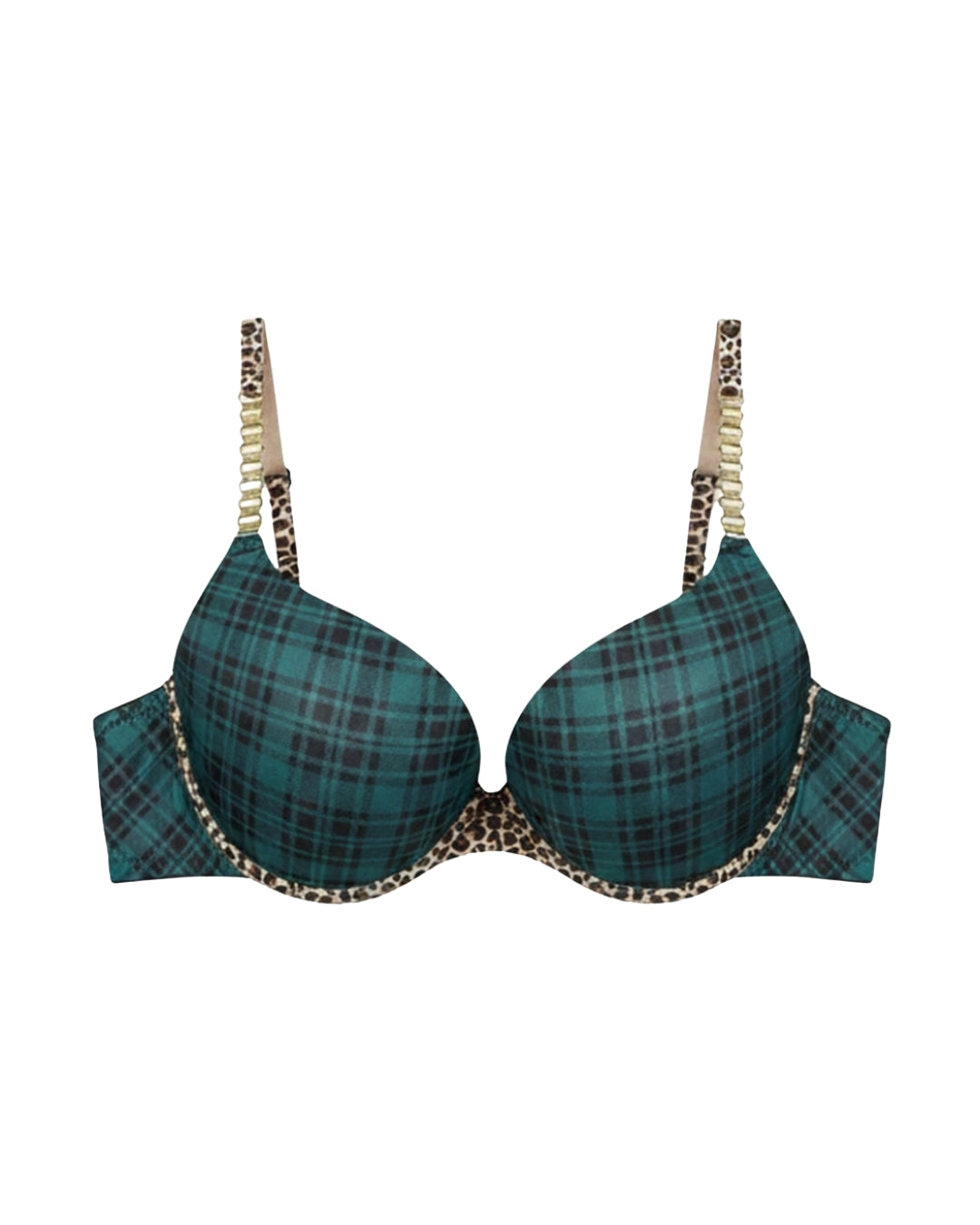 Padded Bra Set - Checked Strap - Green
