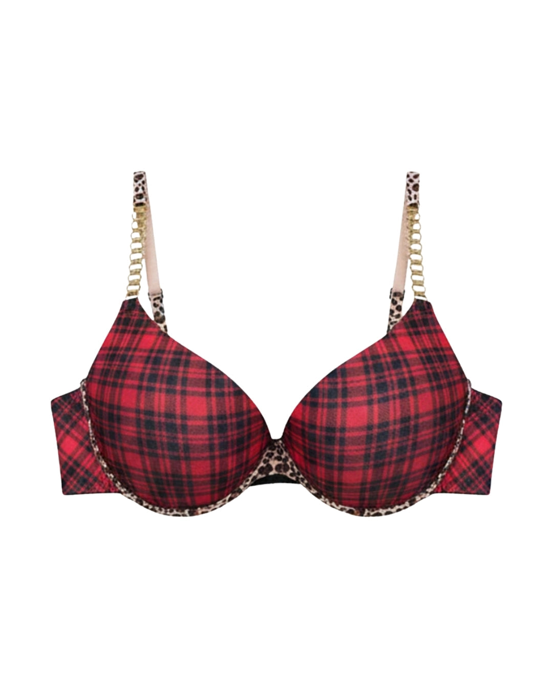 Padded Bra Set - Checked Strap - Red