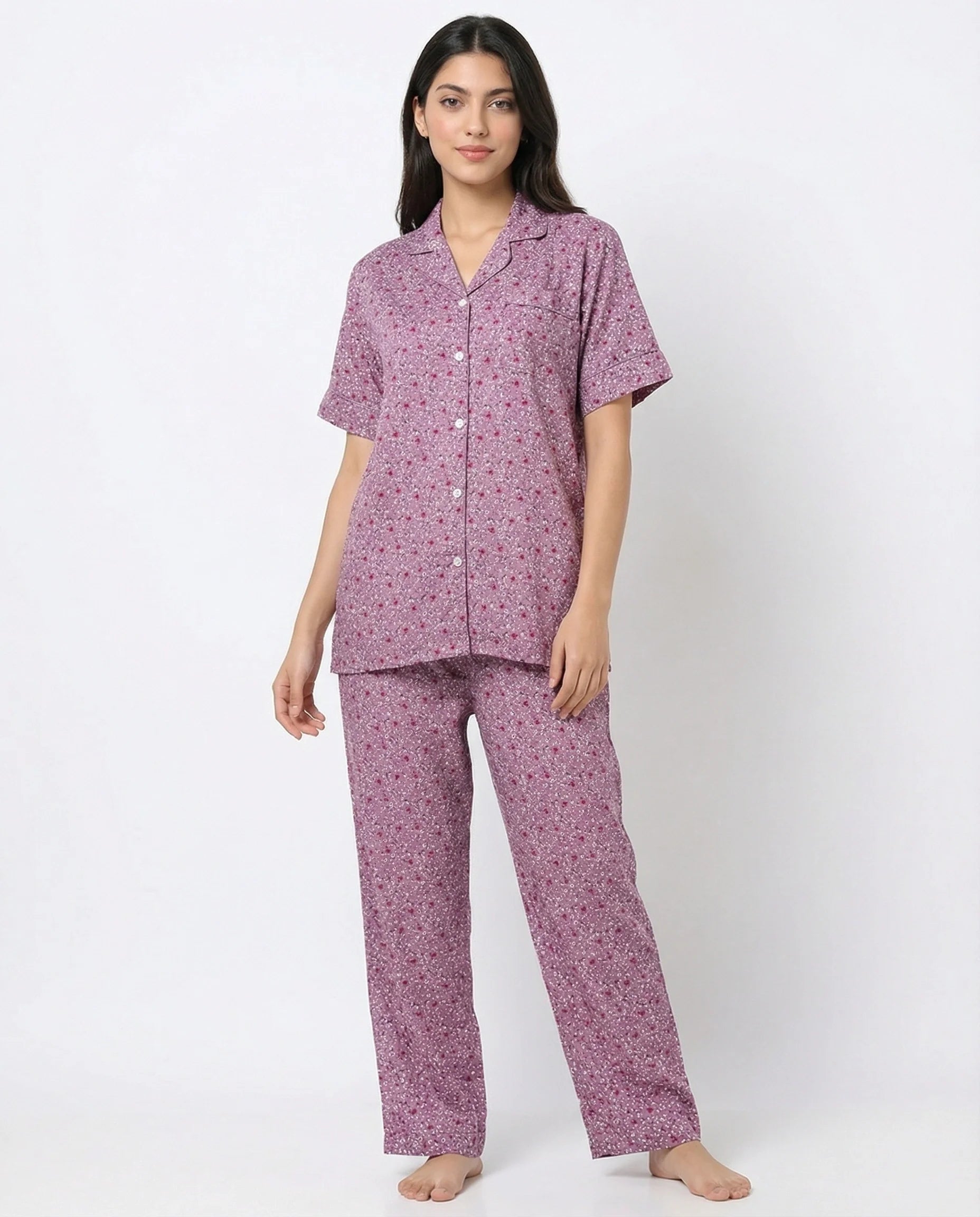 Linen Pajama Suit - Rosy Bloom