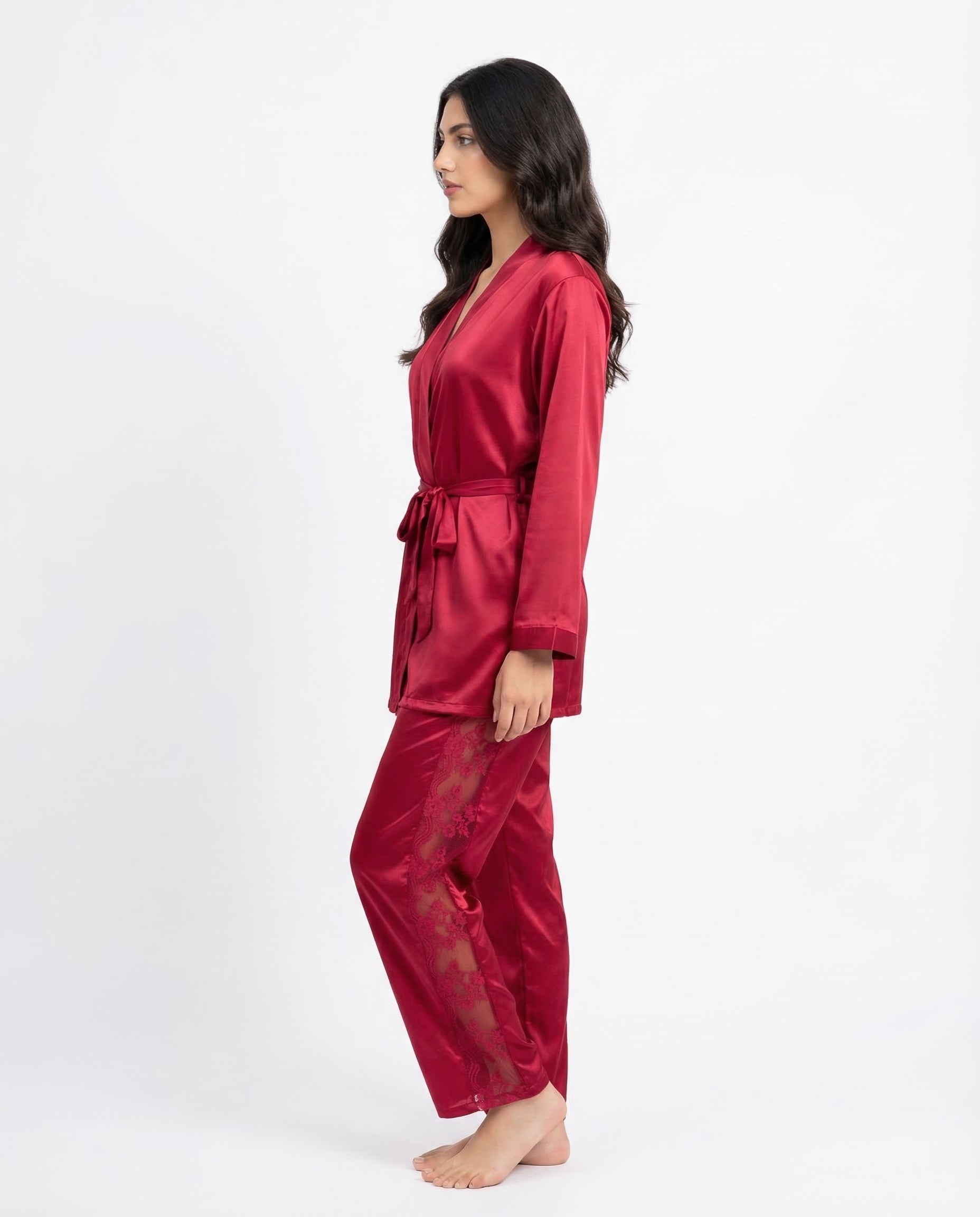 Silk PJ Set - Silk Lounge - Maroon
