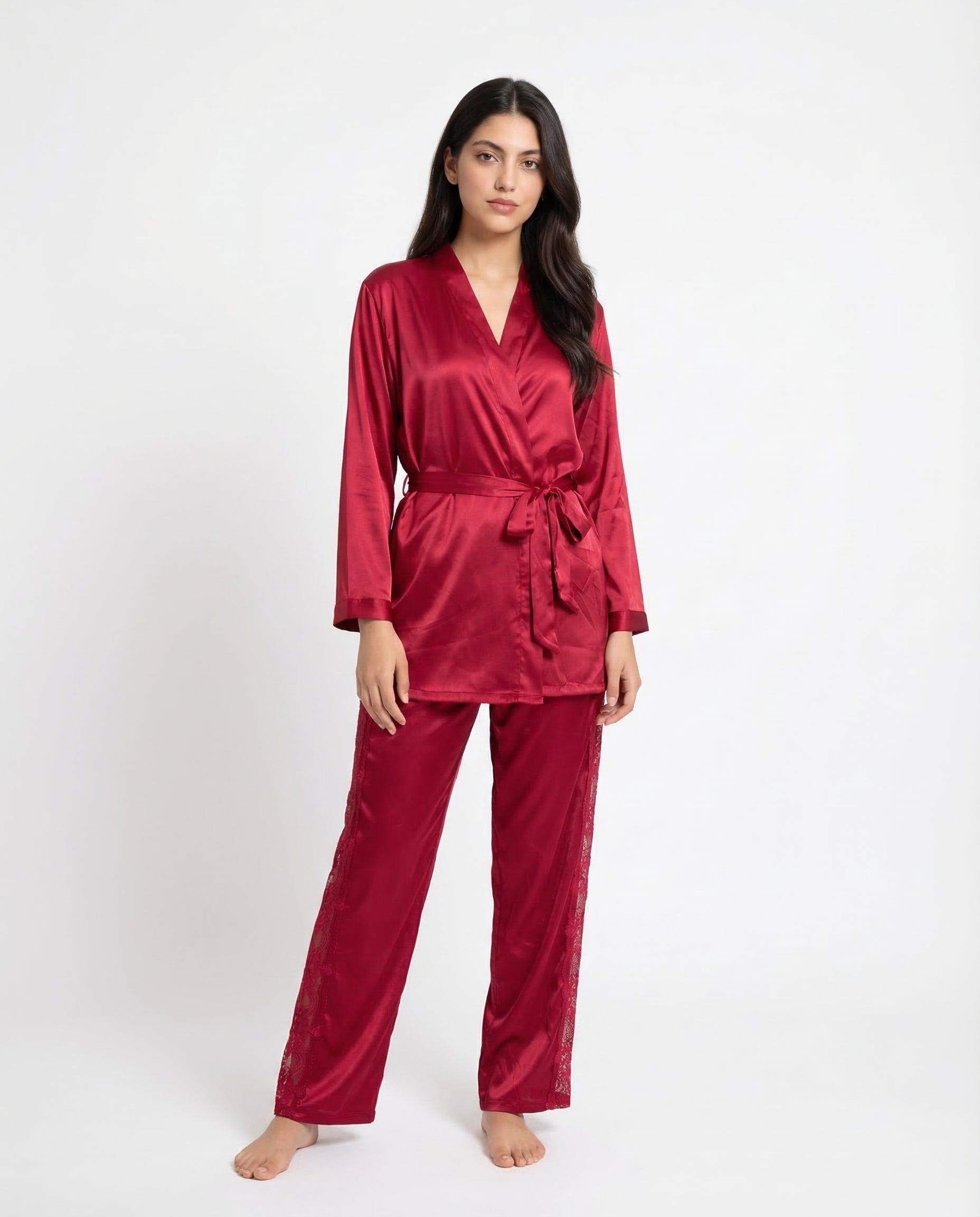 Silk PJ Set - Silk Lounge - Maroon