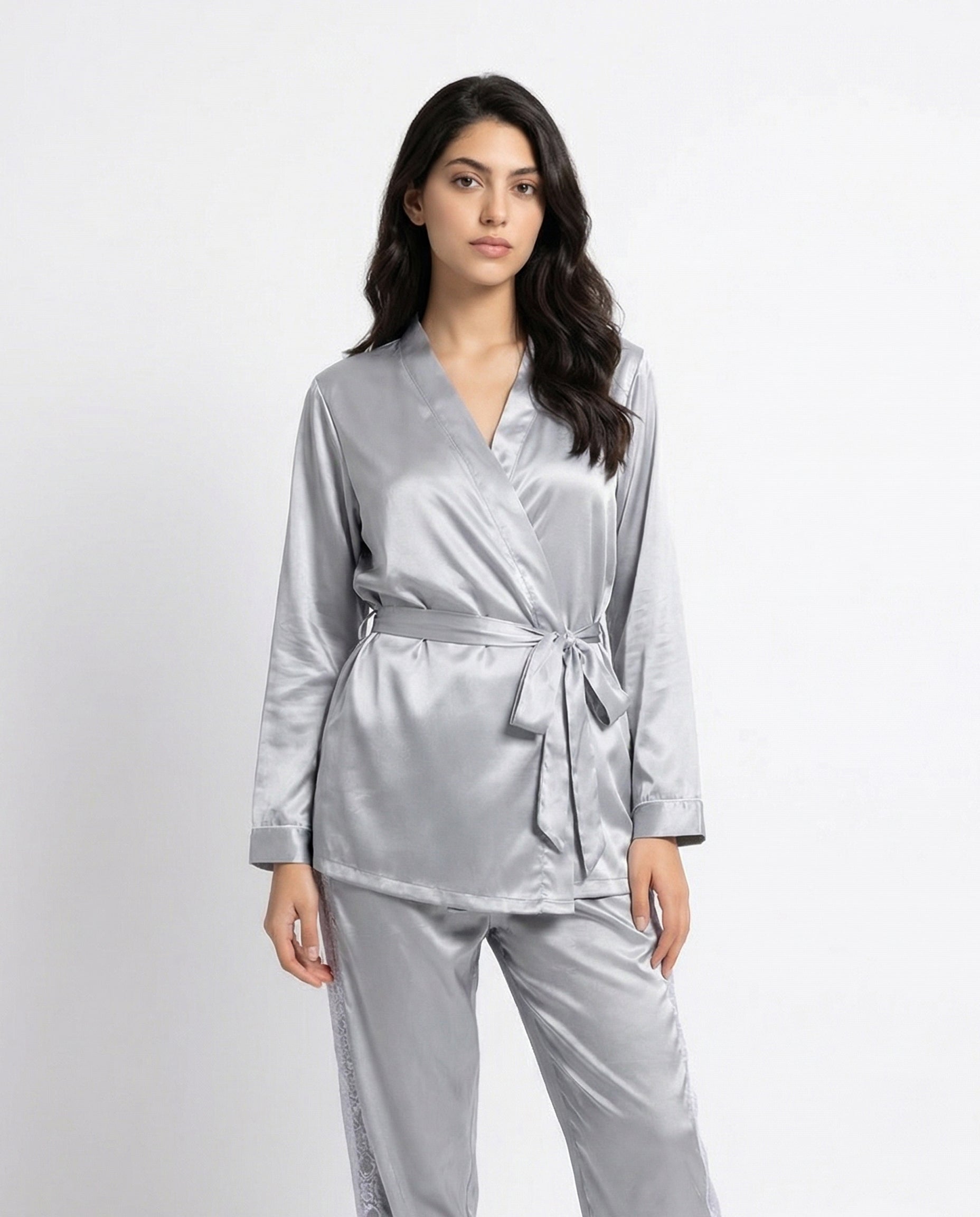 Silk PJ Set - Silk Lounge - Silver