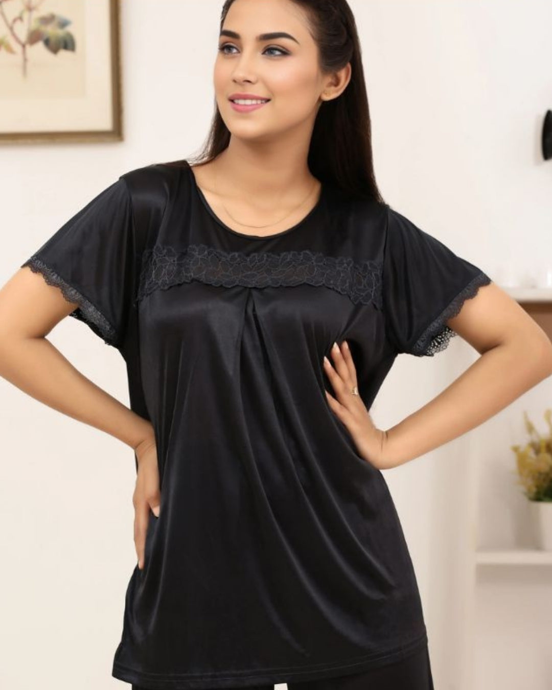 Silk PJ Set - Cenra - Black