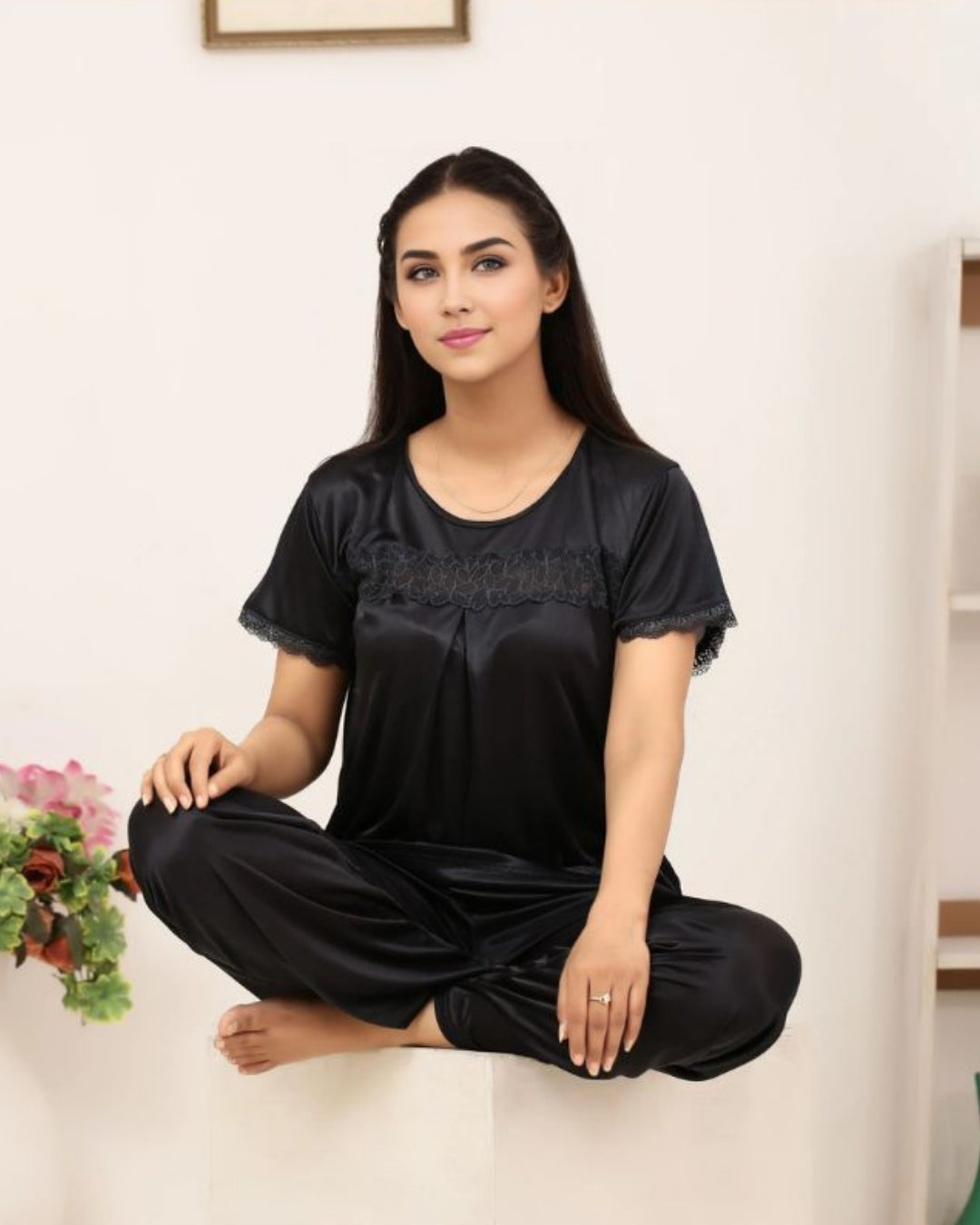 Silk PJ Set - Cenra - Black