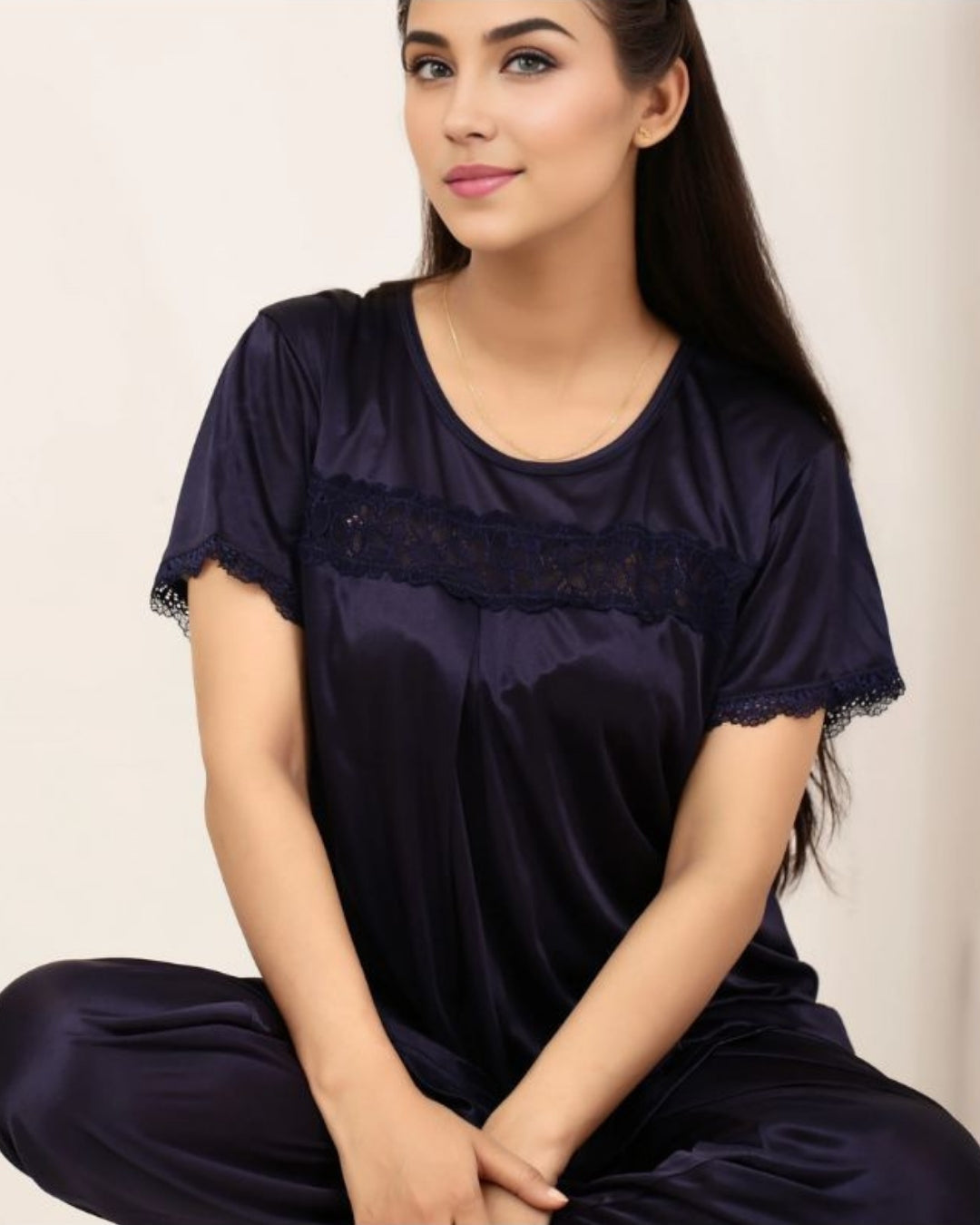 Silk PJ Set - Cenra - Dark Blue