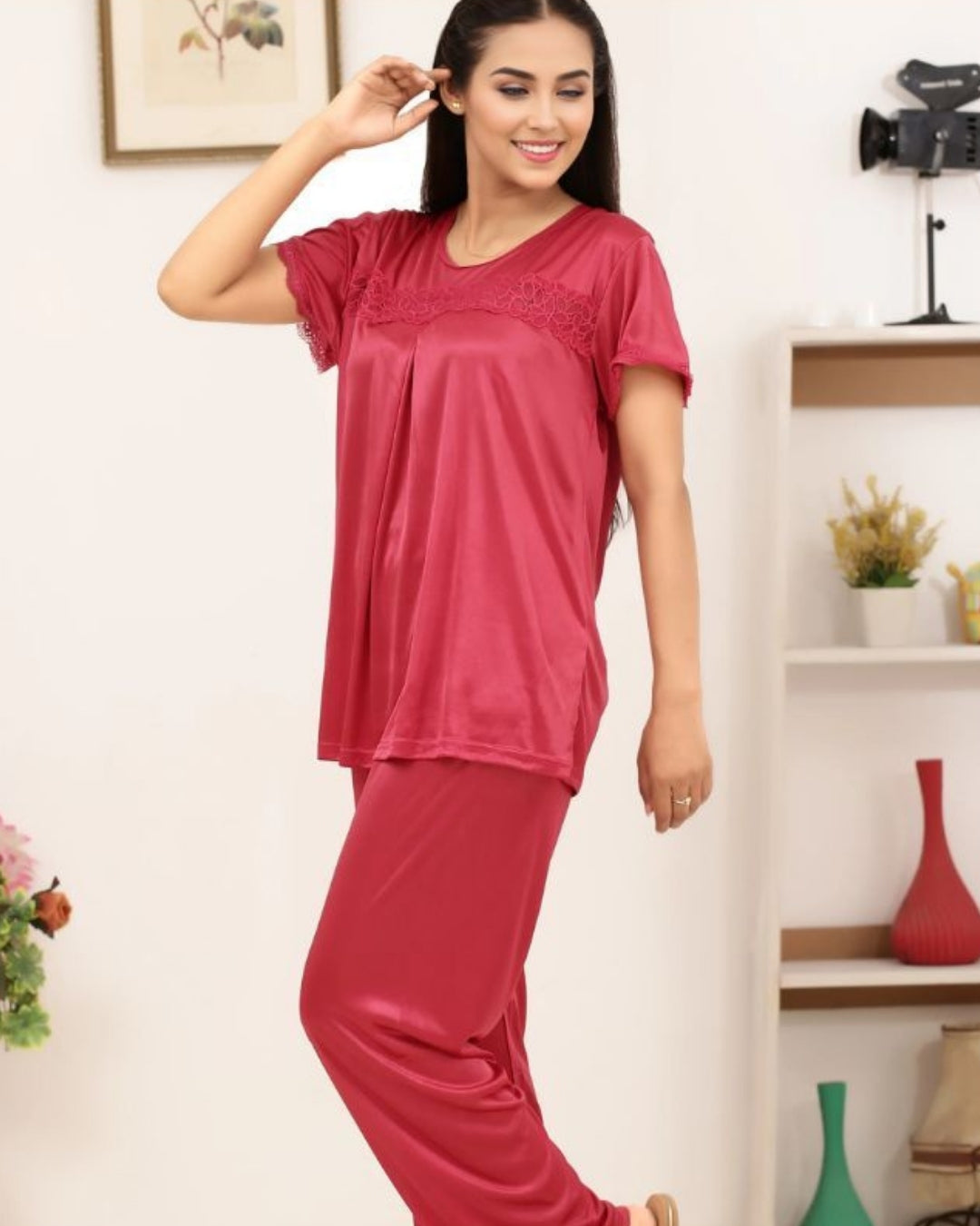 Silk PJ Set - Cenra - Pink
