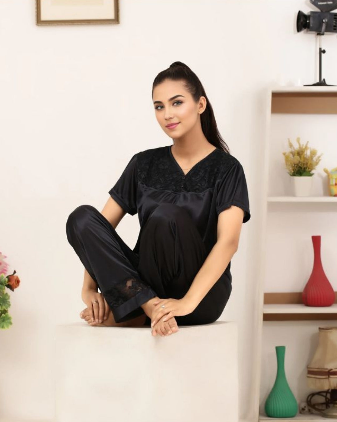 Silk PJ Set - Miren - Black