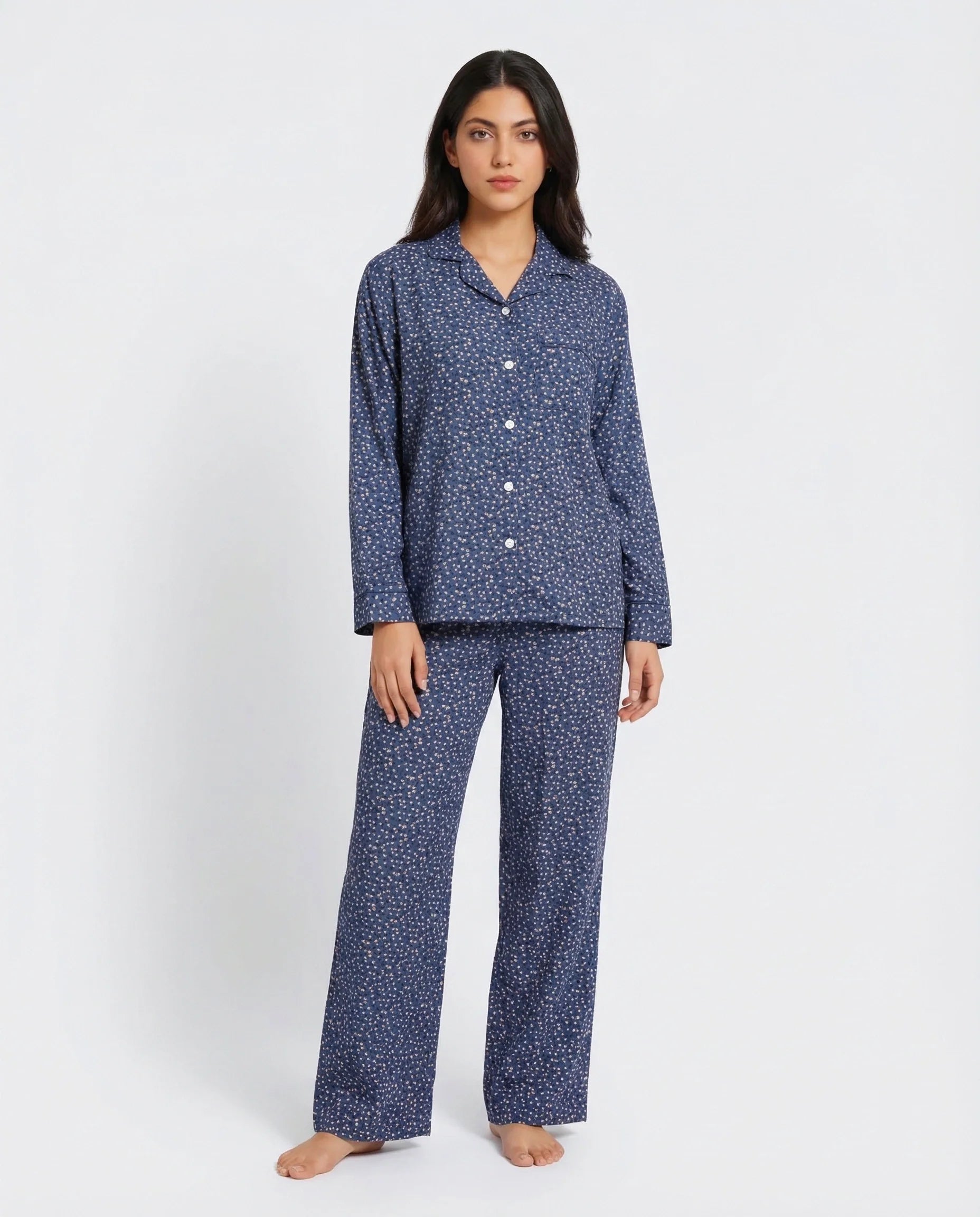 Linen Pajama Suit - Sleep Petal - Blue