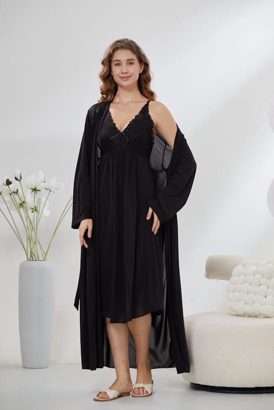 4-Piece Pure Silk Nightwear Set - Rosvian Black