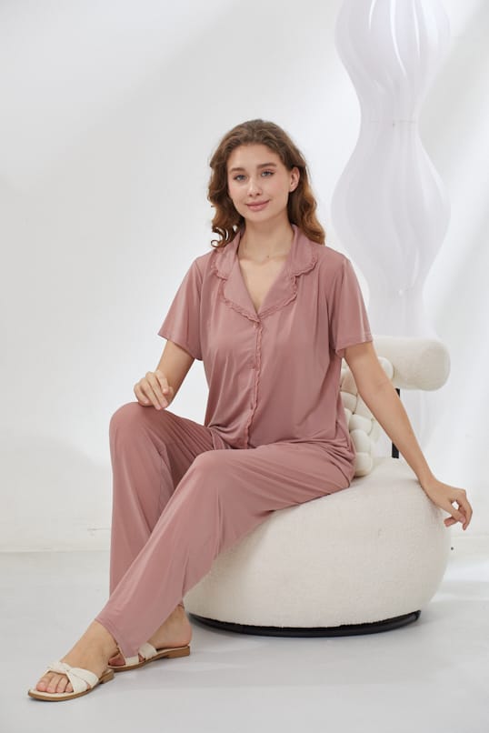 4-Piece Pure Silk Nightwear Set - Rosvian Pink