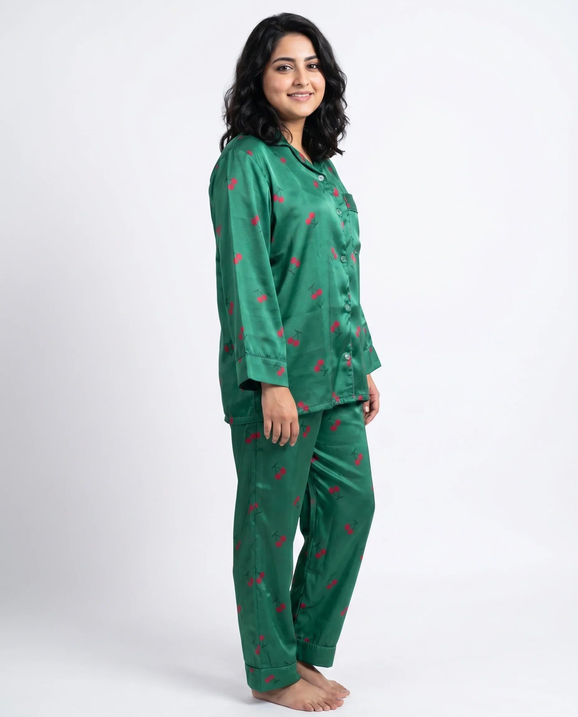 Silk PJ Set- Cherry Green