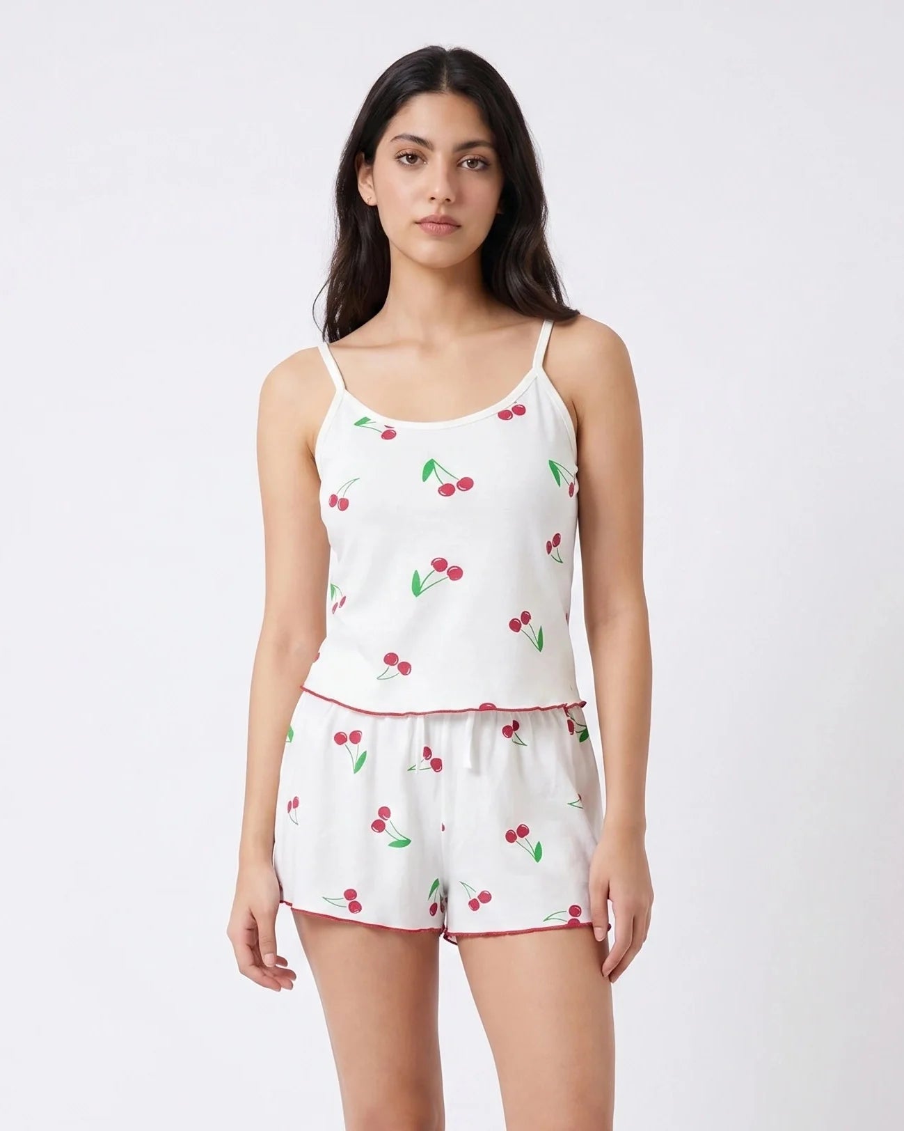 Cami Set - Cherry Breeze - White