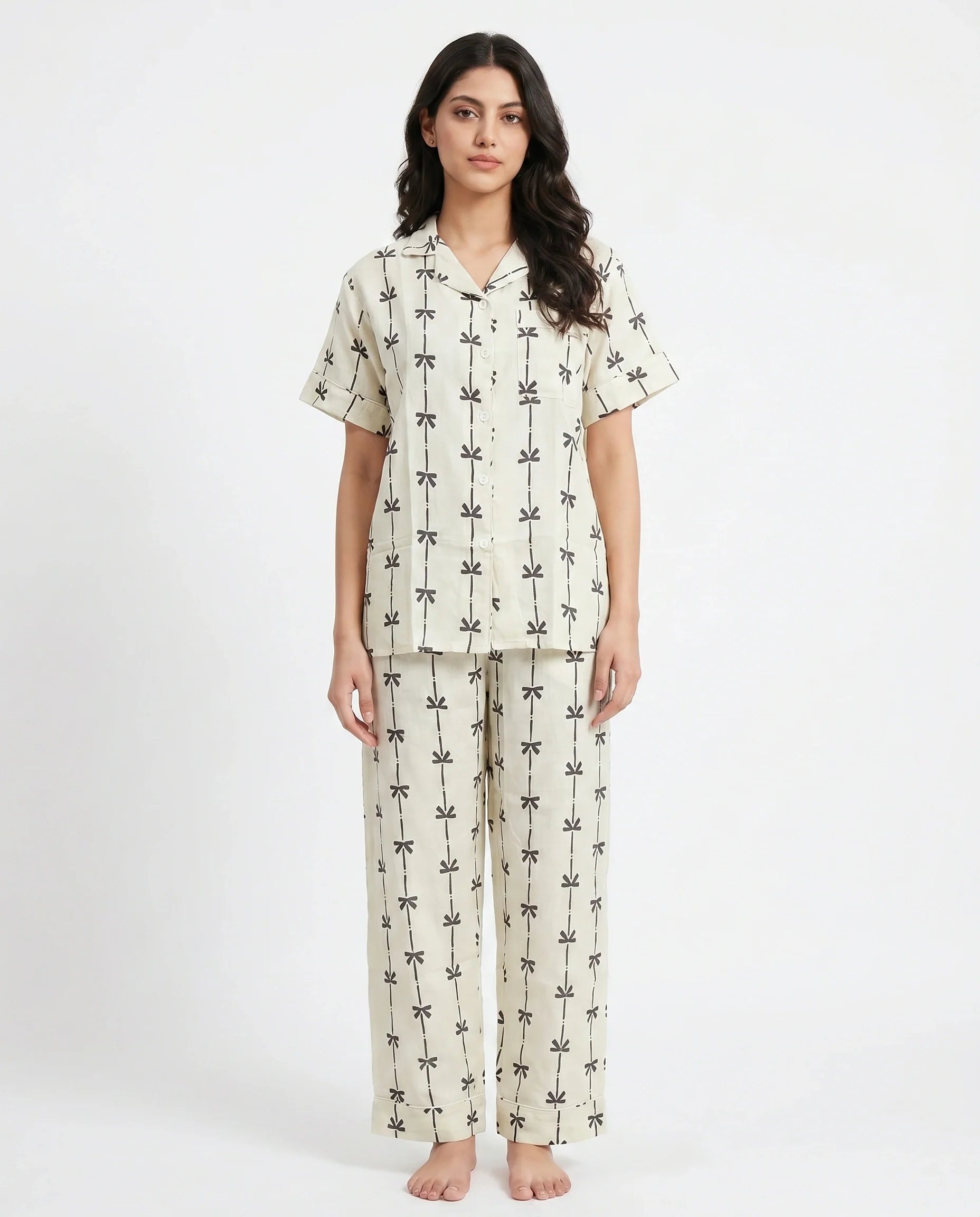 Linen Pajama Suit - Sketched Bow