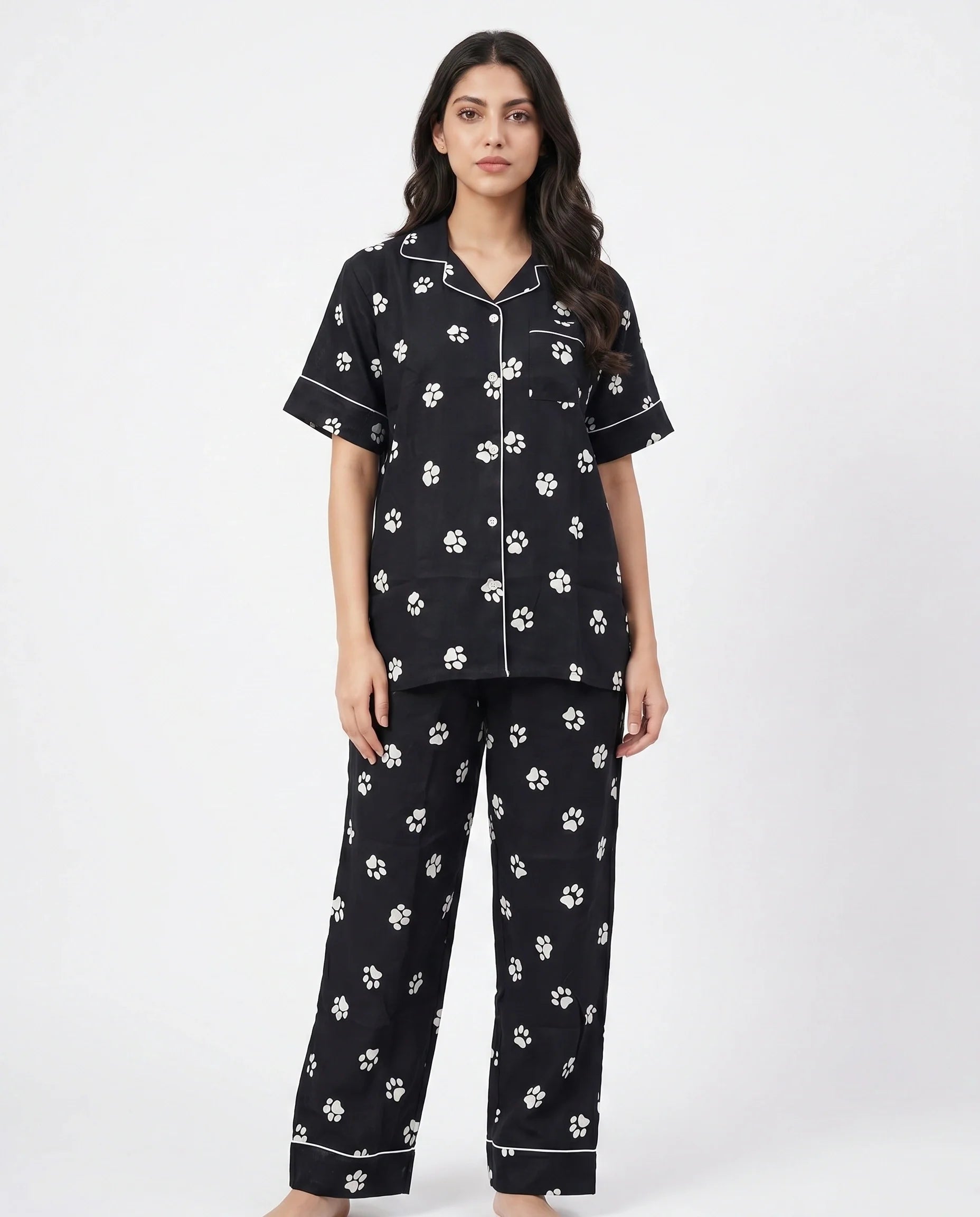 Linen Pajama Suit - Pawsette - Black