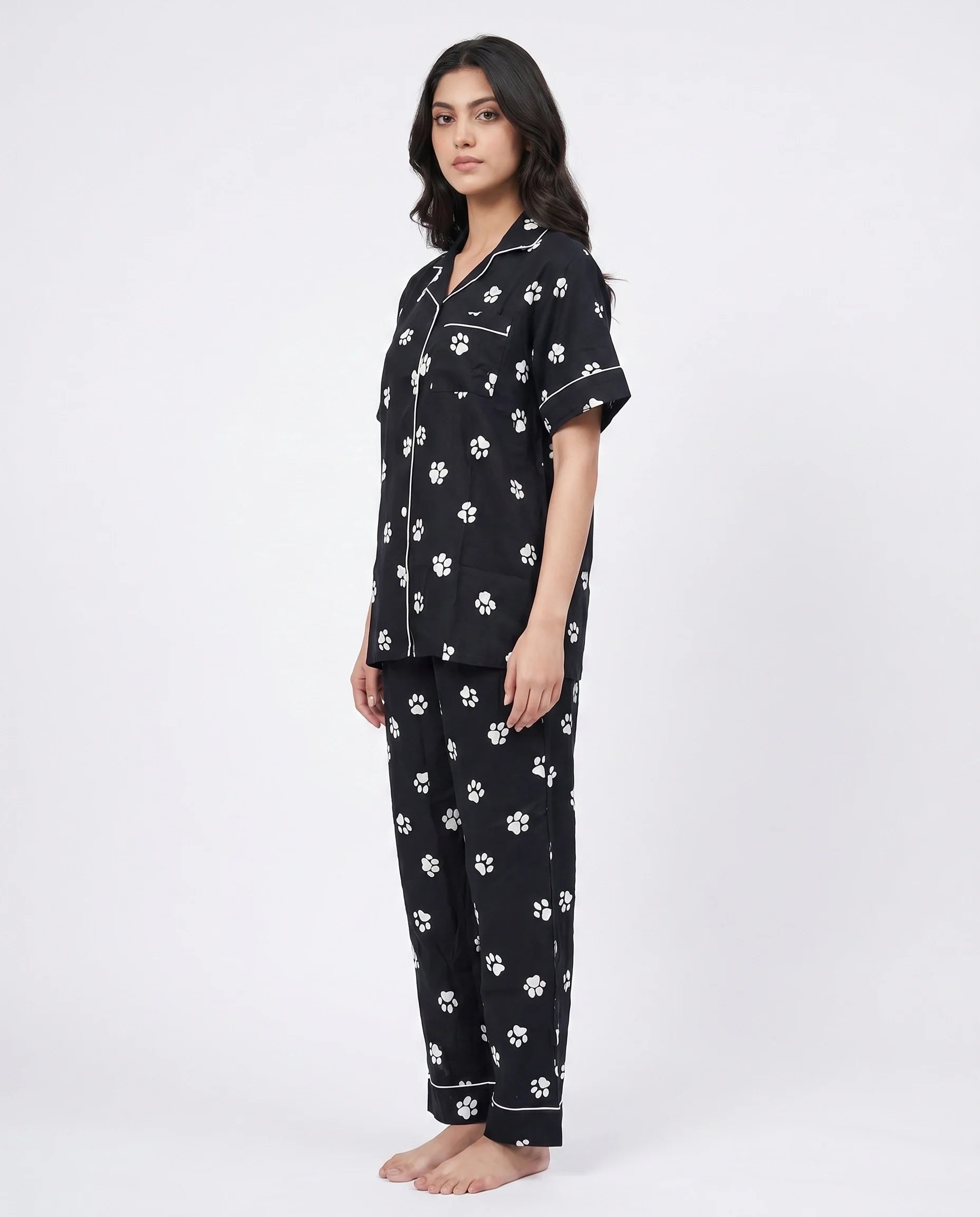 Linen Pajama Suit - Pawsette - Black