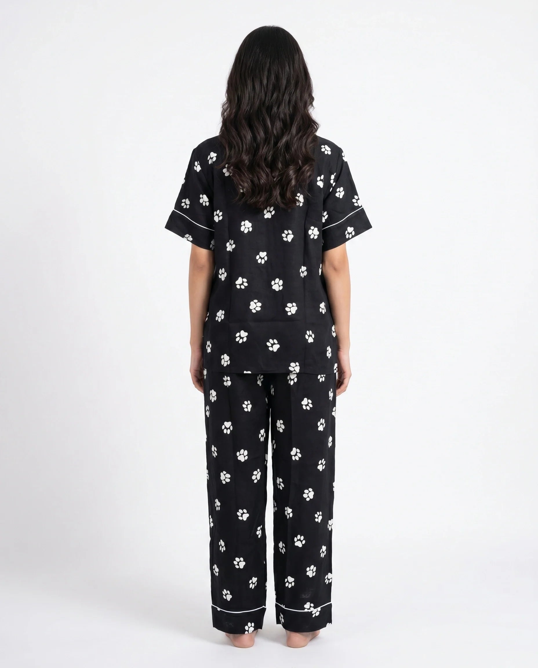 Linen Pajama Suit - Pawsette - Black