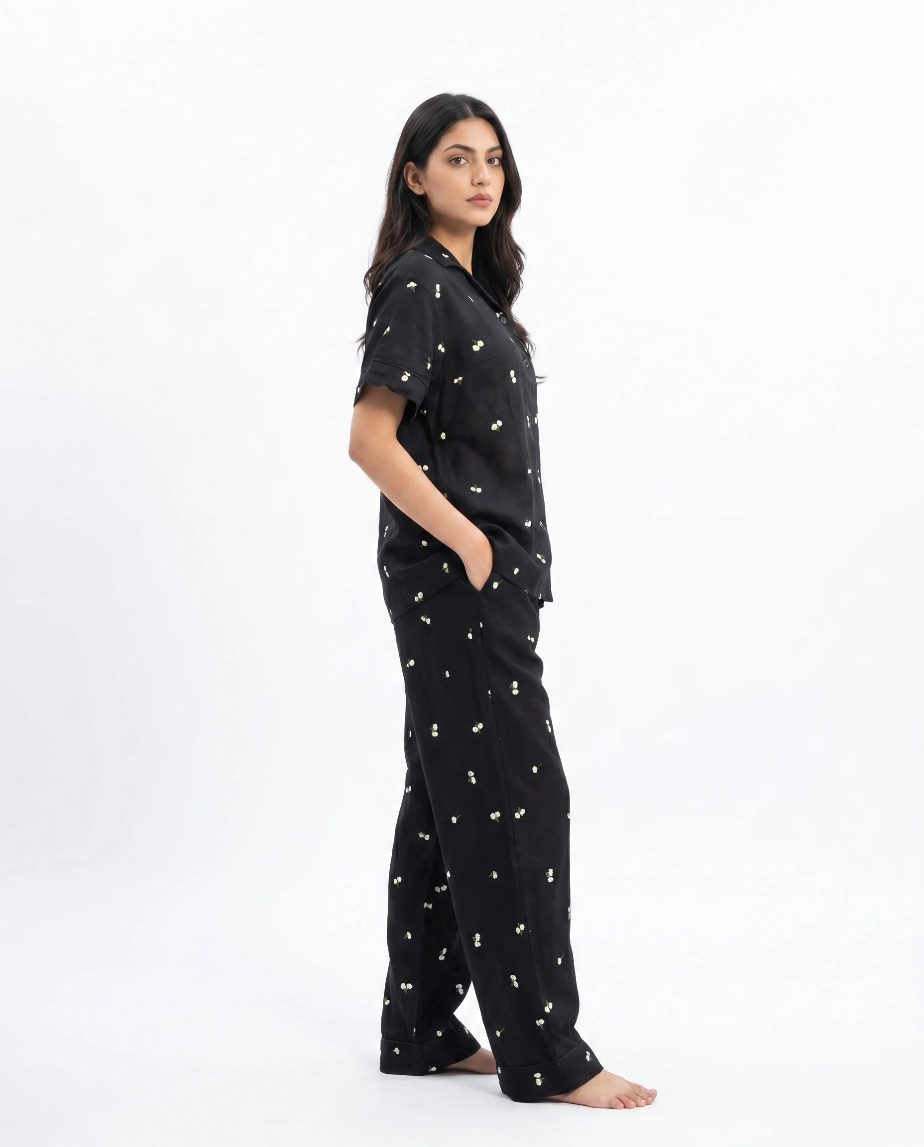 Linen Pajama Suit - Moonlight Bloom