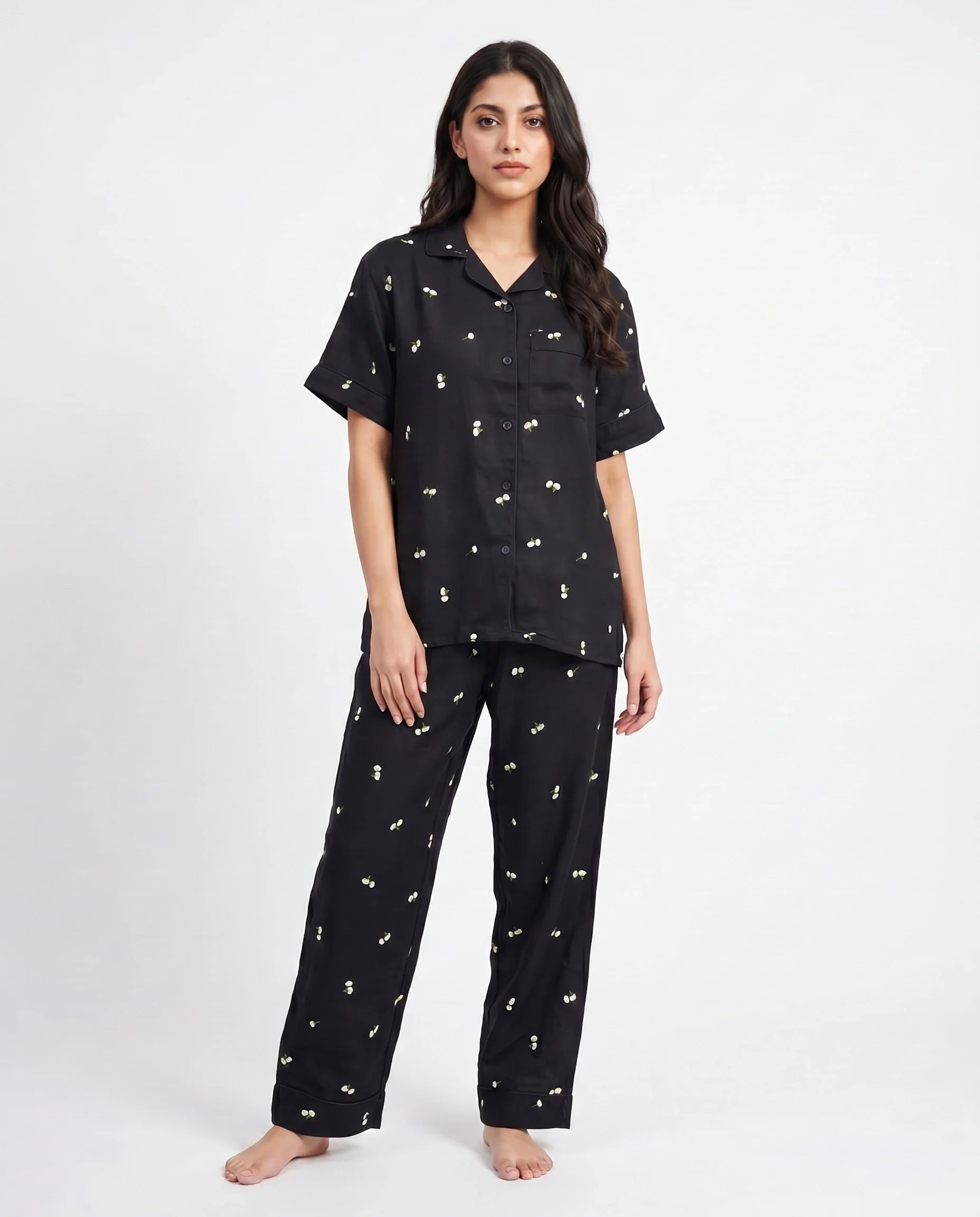 Linen Pajama Suit - Moonlight Bloom