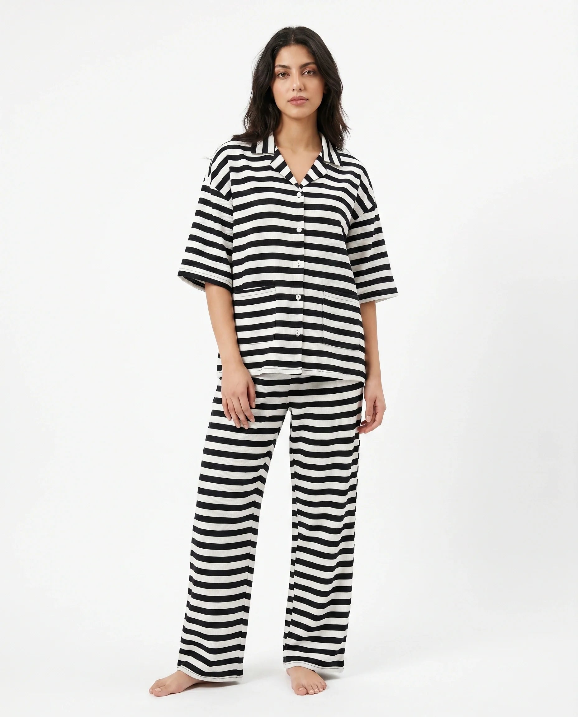 Summer Loungewear Set - Monroe Stripe - Black