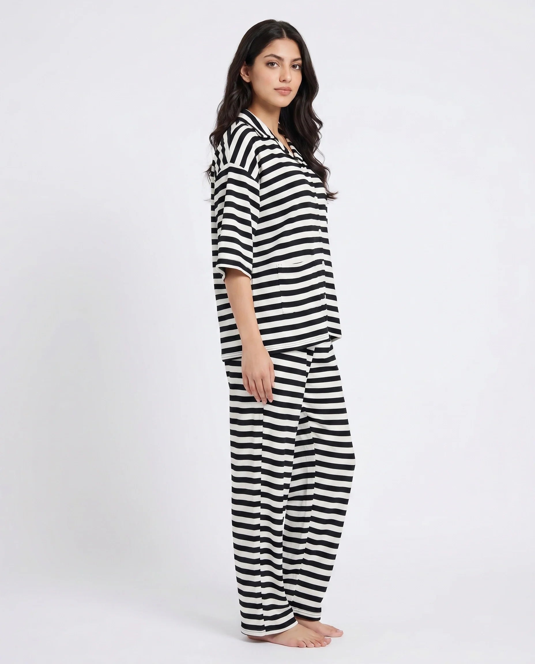 Summer Loungewear Set - Monroe Stripe - Black