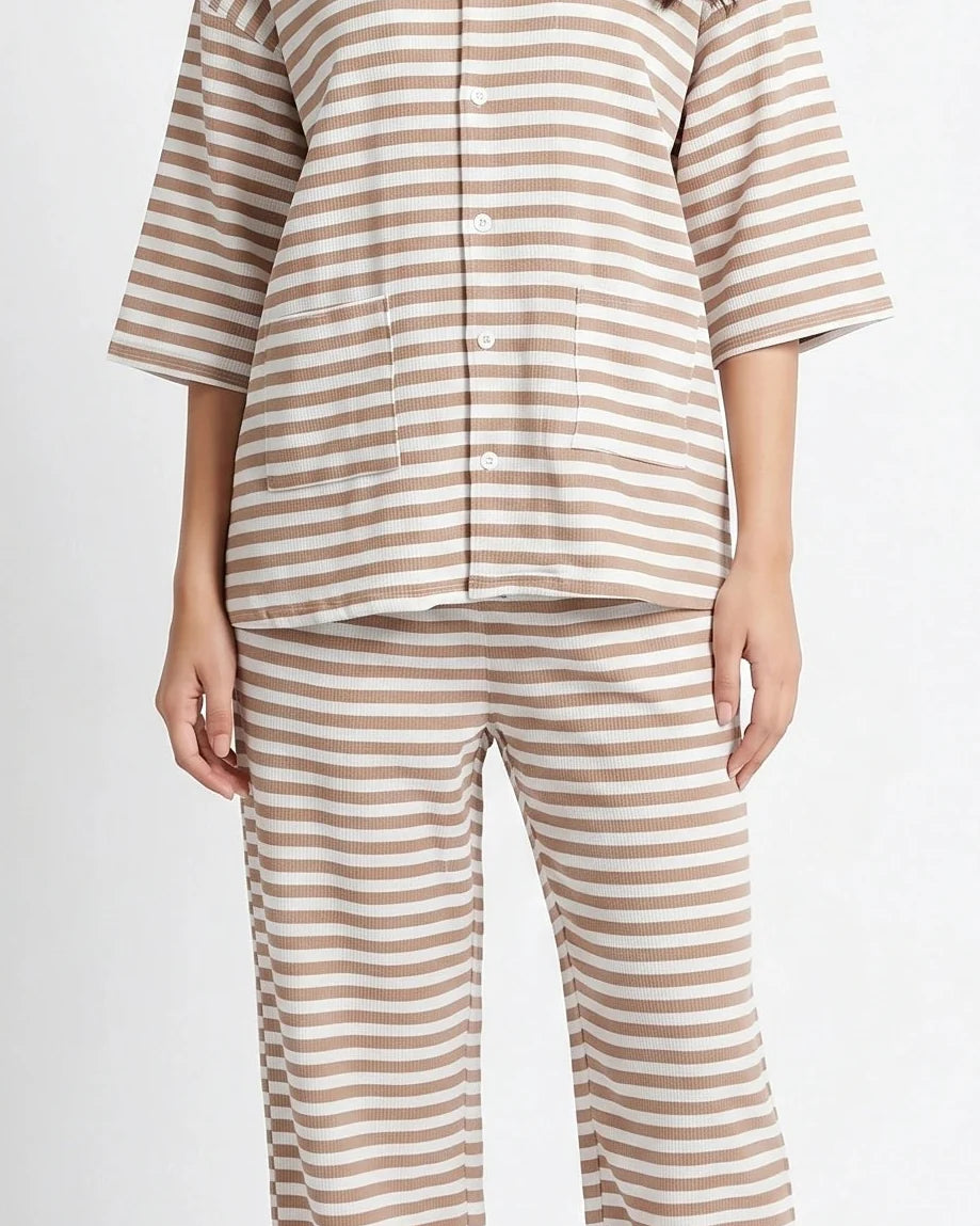 Summer Loungewear Set - Monroe Stripe - Brown