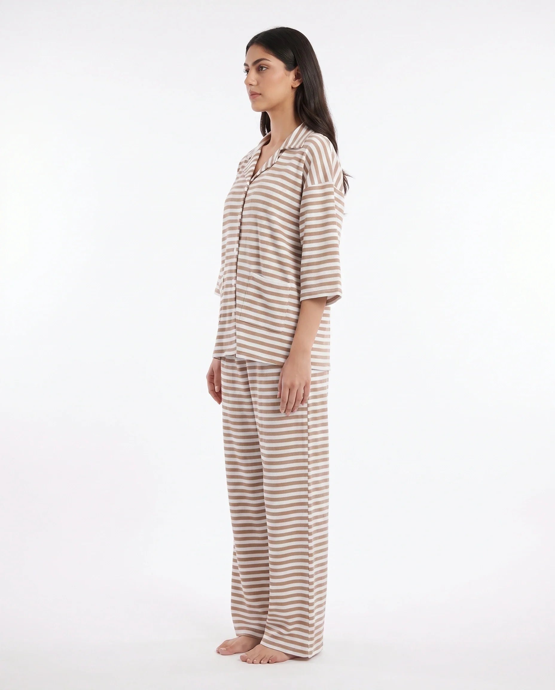 Summer Loungewear Set - Monroe Stripe - Brown