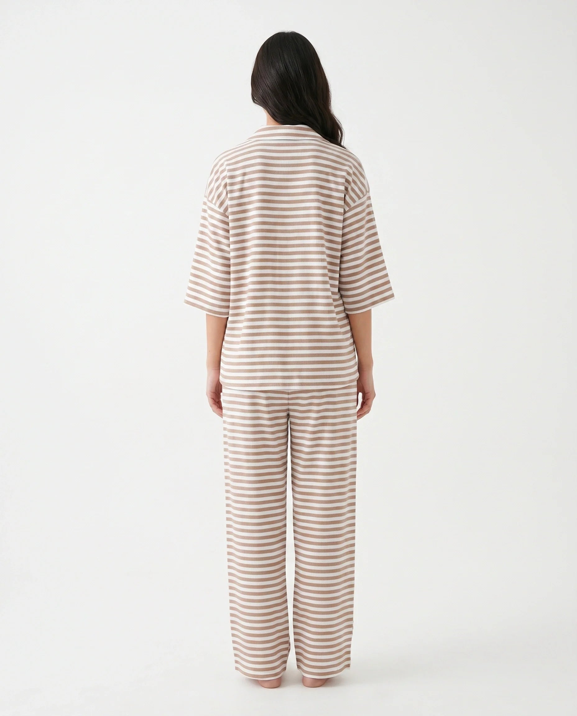 Summer Loungewear Set - Monroe Stripe - Brown