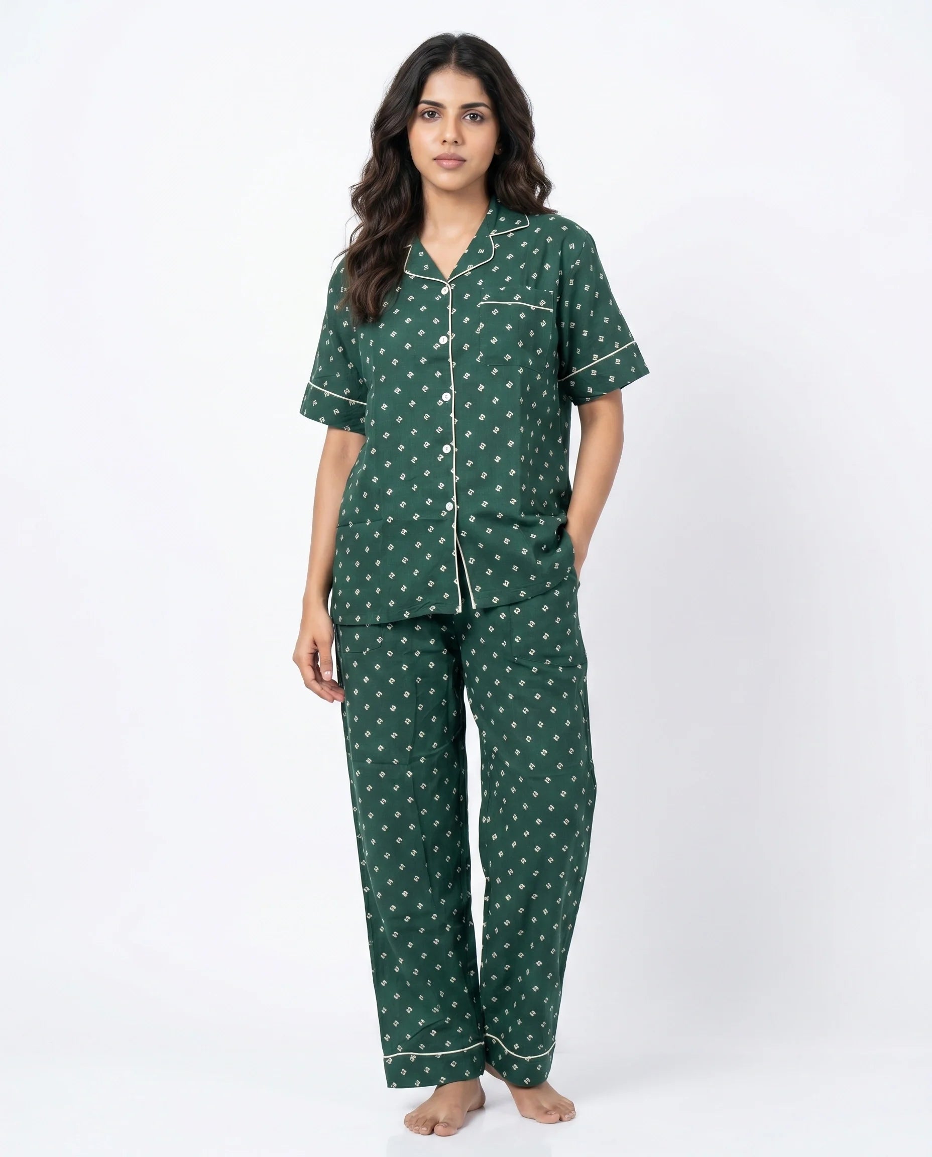 Linen Pajama Suit - Emerald Ease