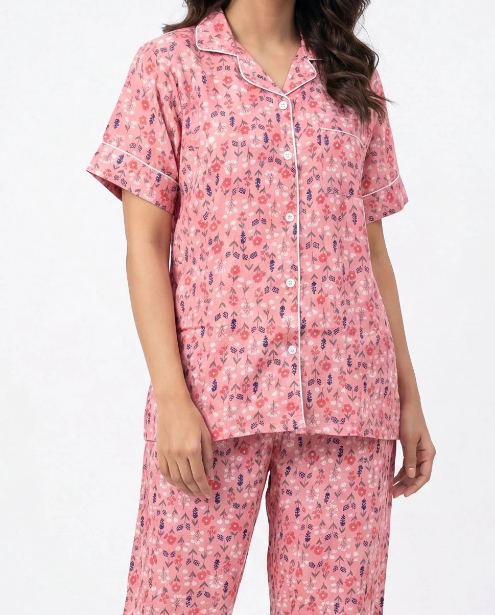 Linen Pajama Suit - Rosy Meadow