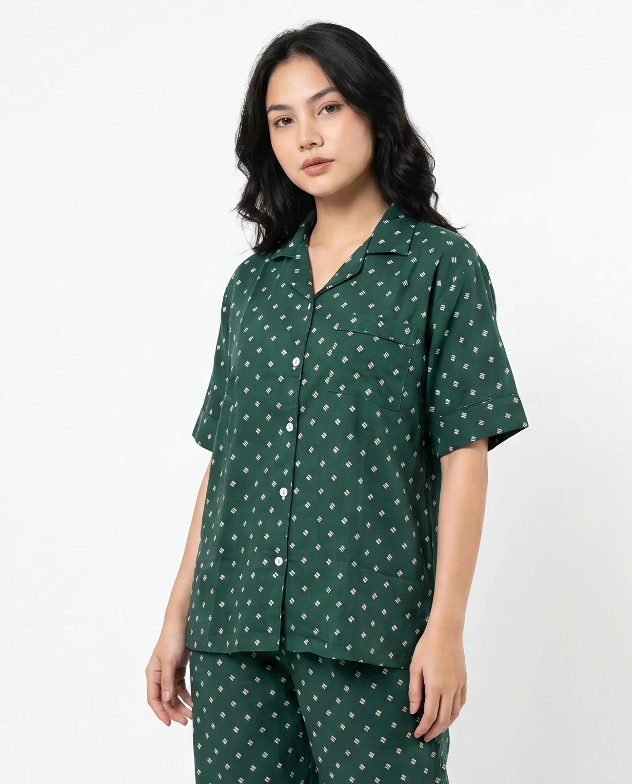 Linen Pajama Suit - Emerald Bloom