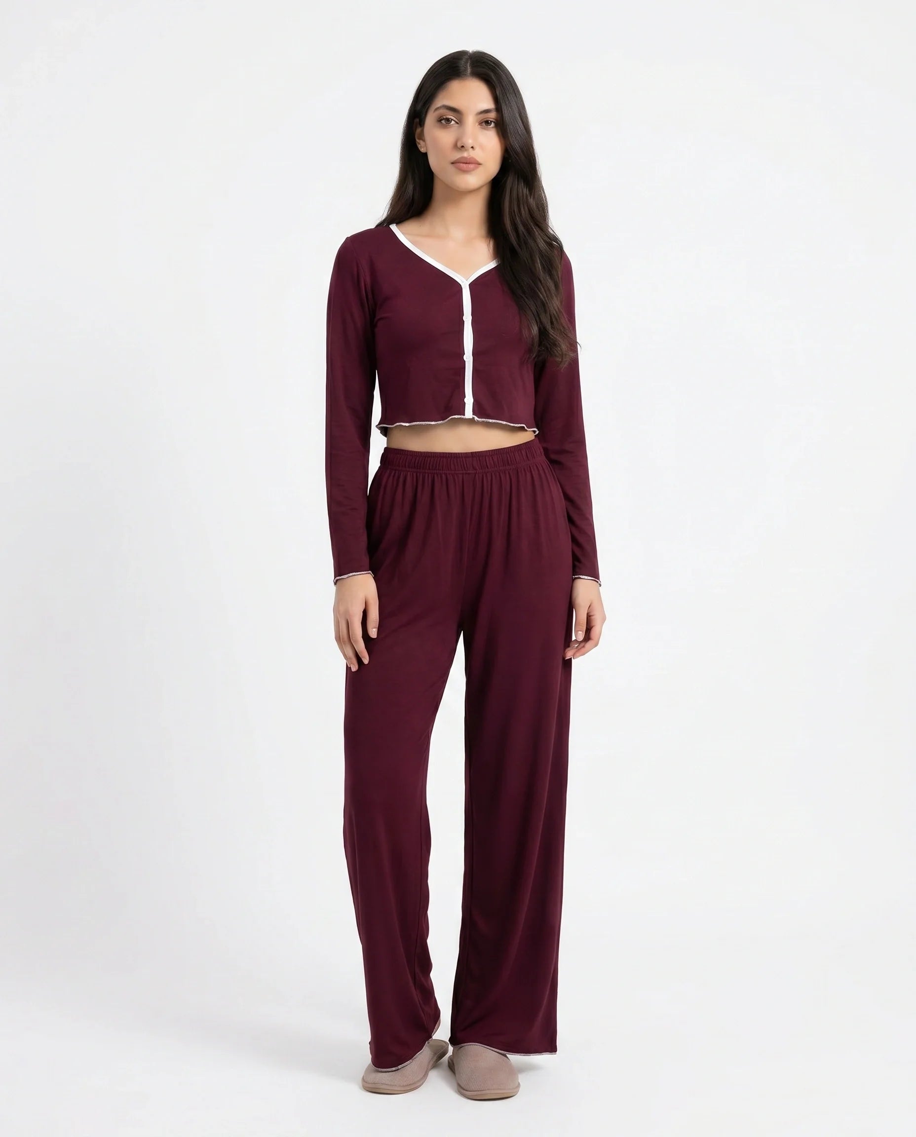 Cotton PJ Set - Velour - Maroon